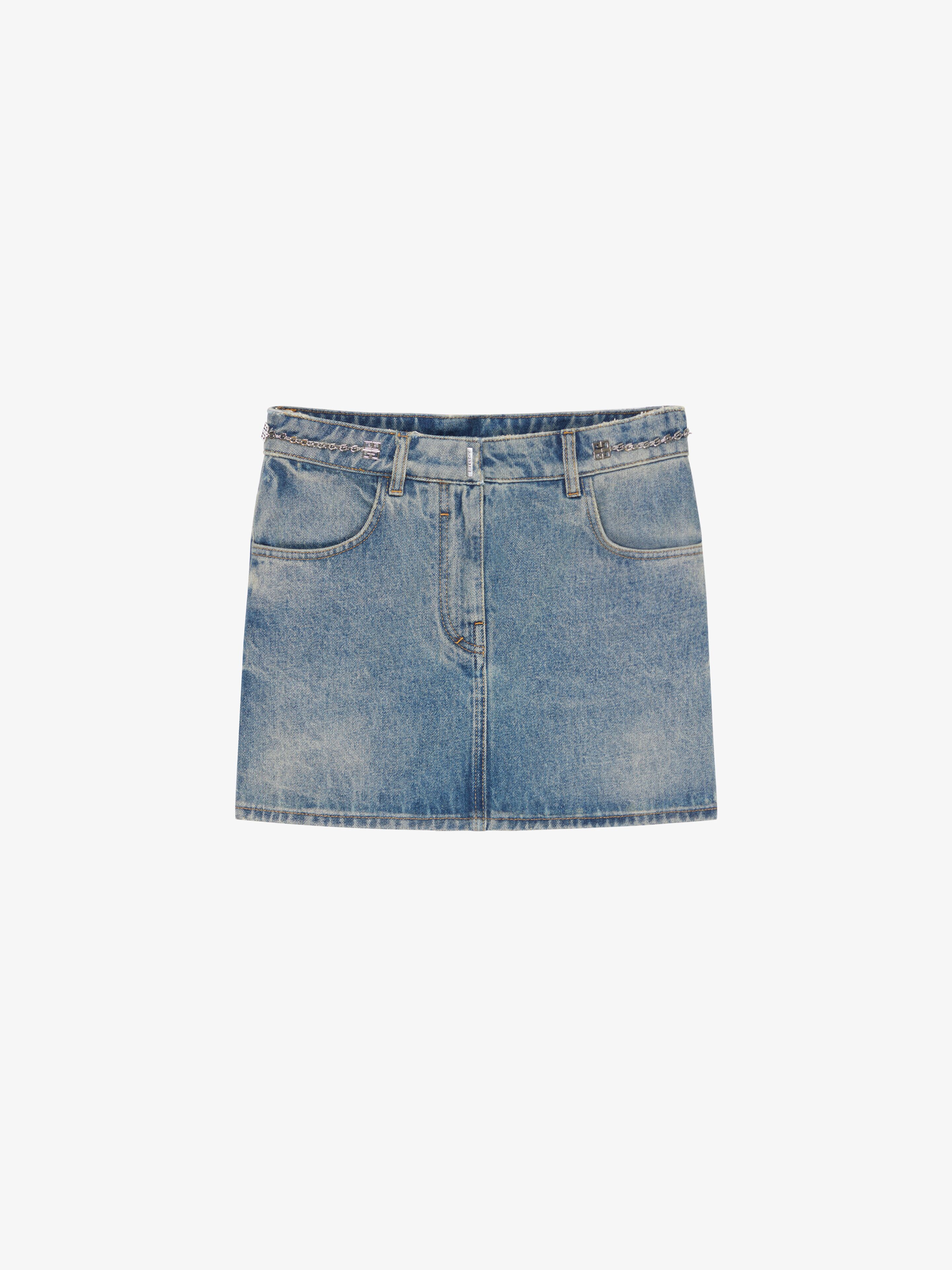 Shop Givenchy Mini Skirt In Denim With Chain Details In Medium Blue