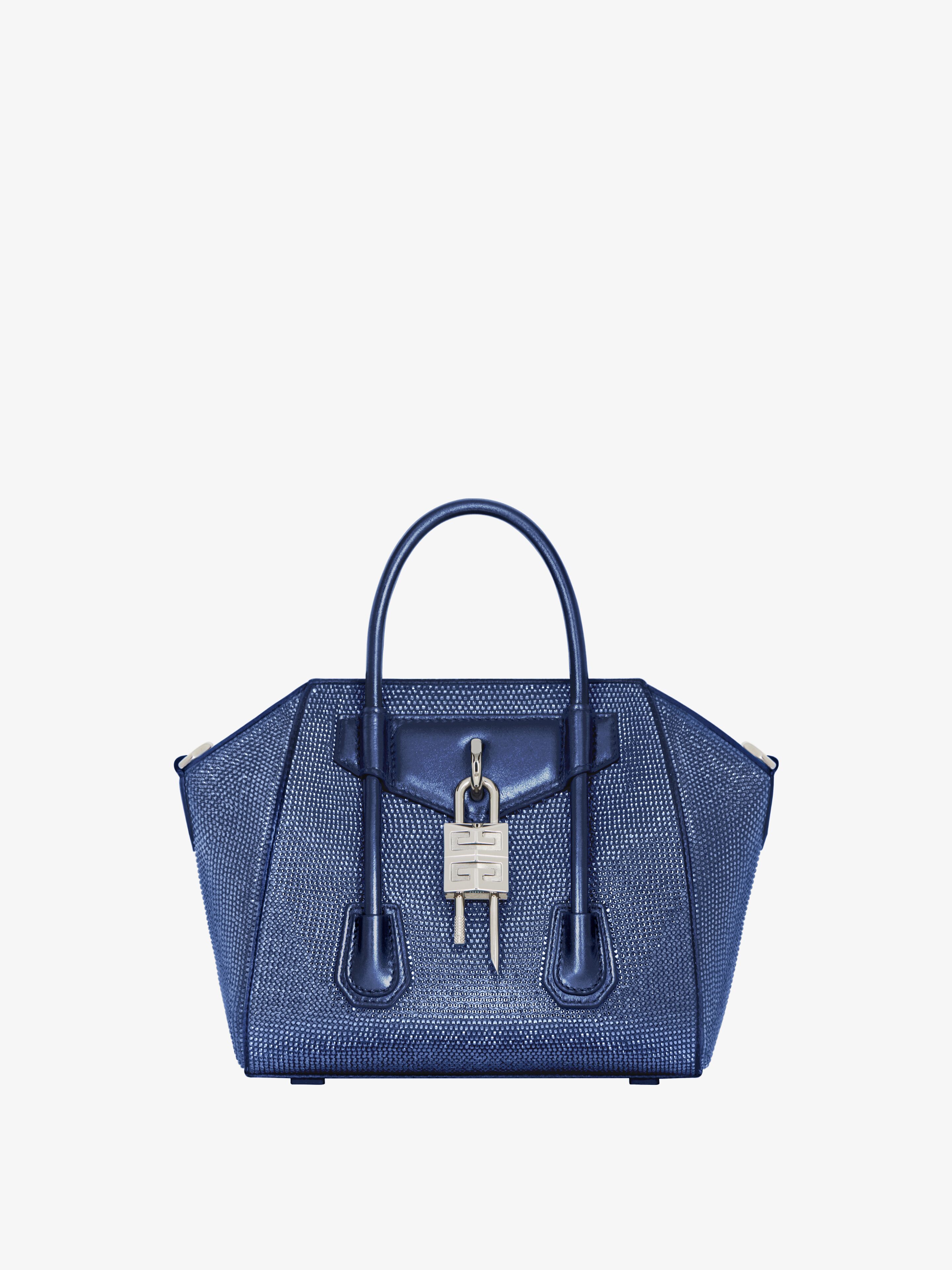 Shop Givenchy Mini Antigona Lock Bag In Satin With Strass In Multicolor