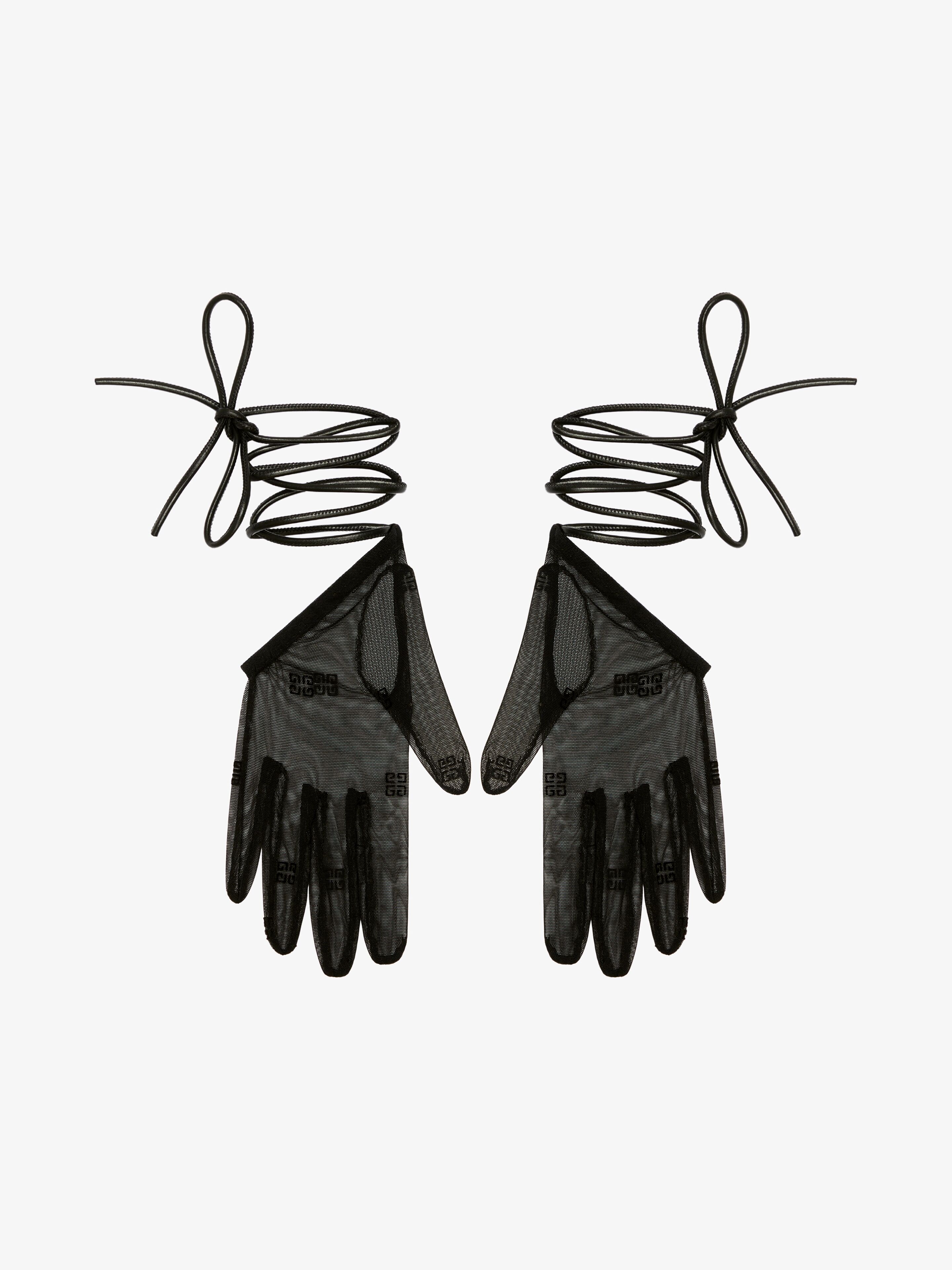 Givenchy - Mini Asymmetrical Gloves In 4G Tulle - Black - Women - Size: 7.5