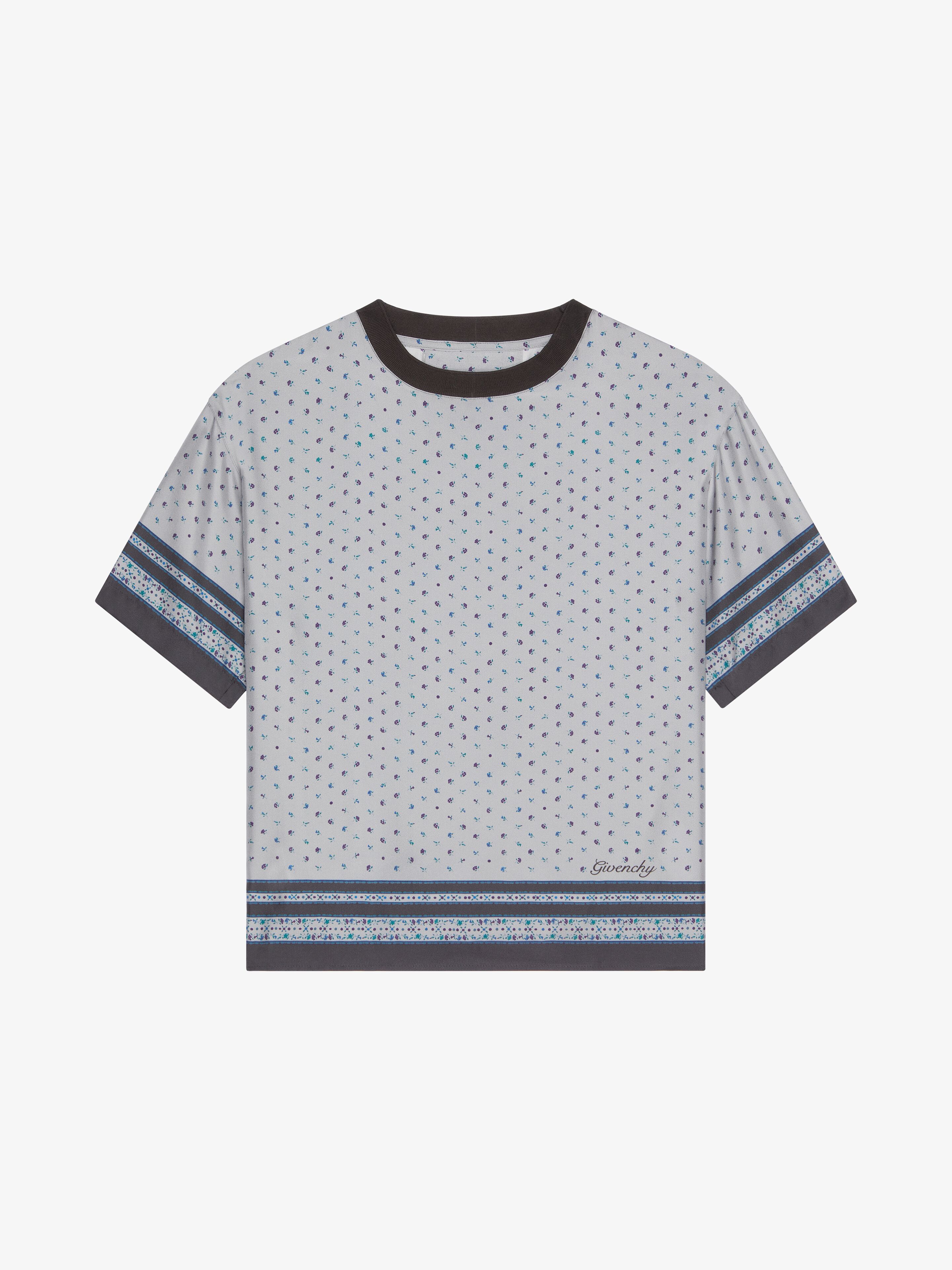 Shop Givenchy T-shirt In Silk With Floral Print In Smoke Grey