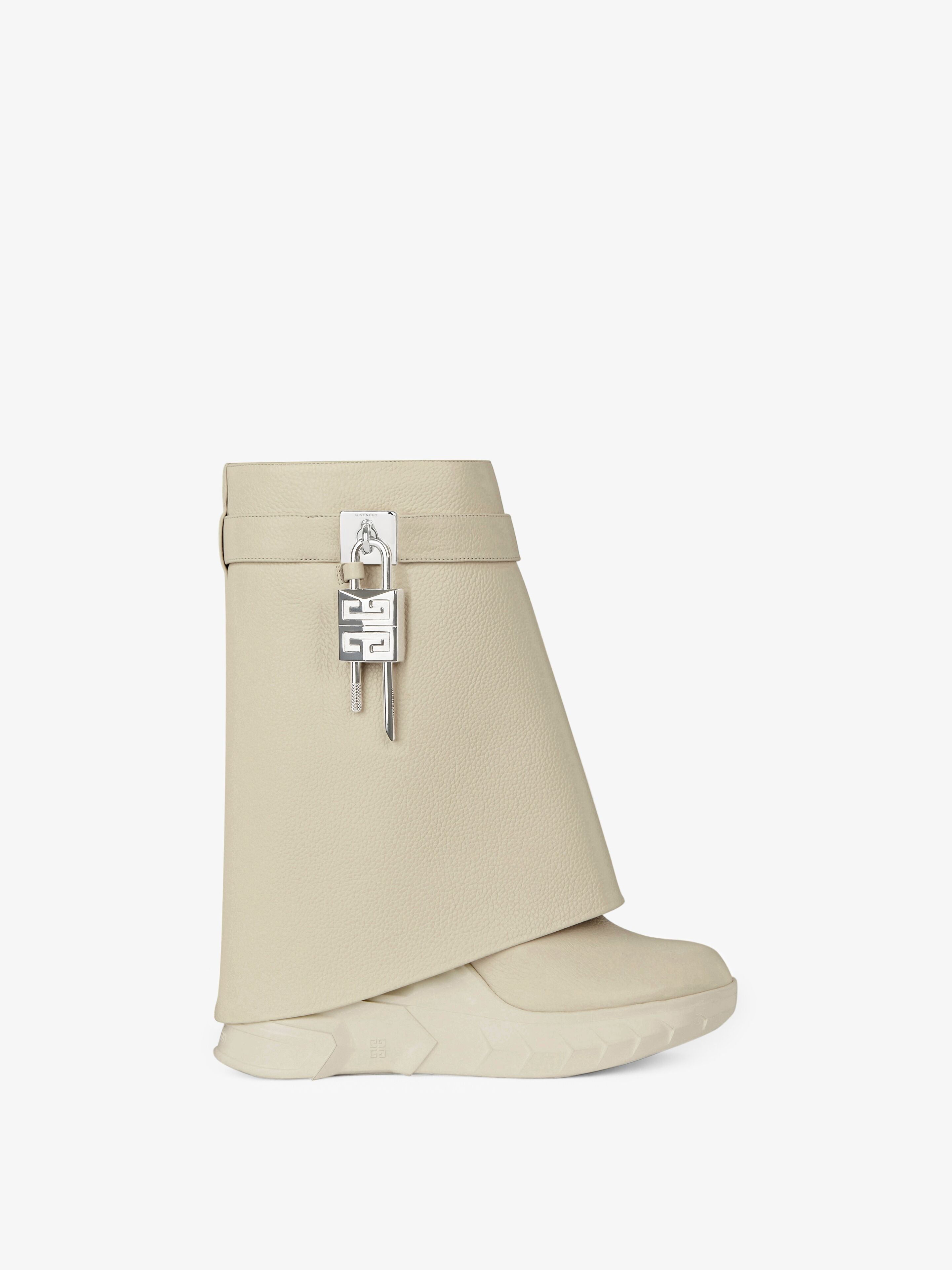 Shop Givenchy Shark Lock Biker Ankle Boots In Grained Leather In Beige