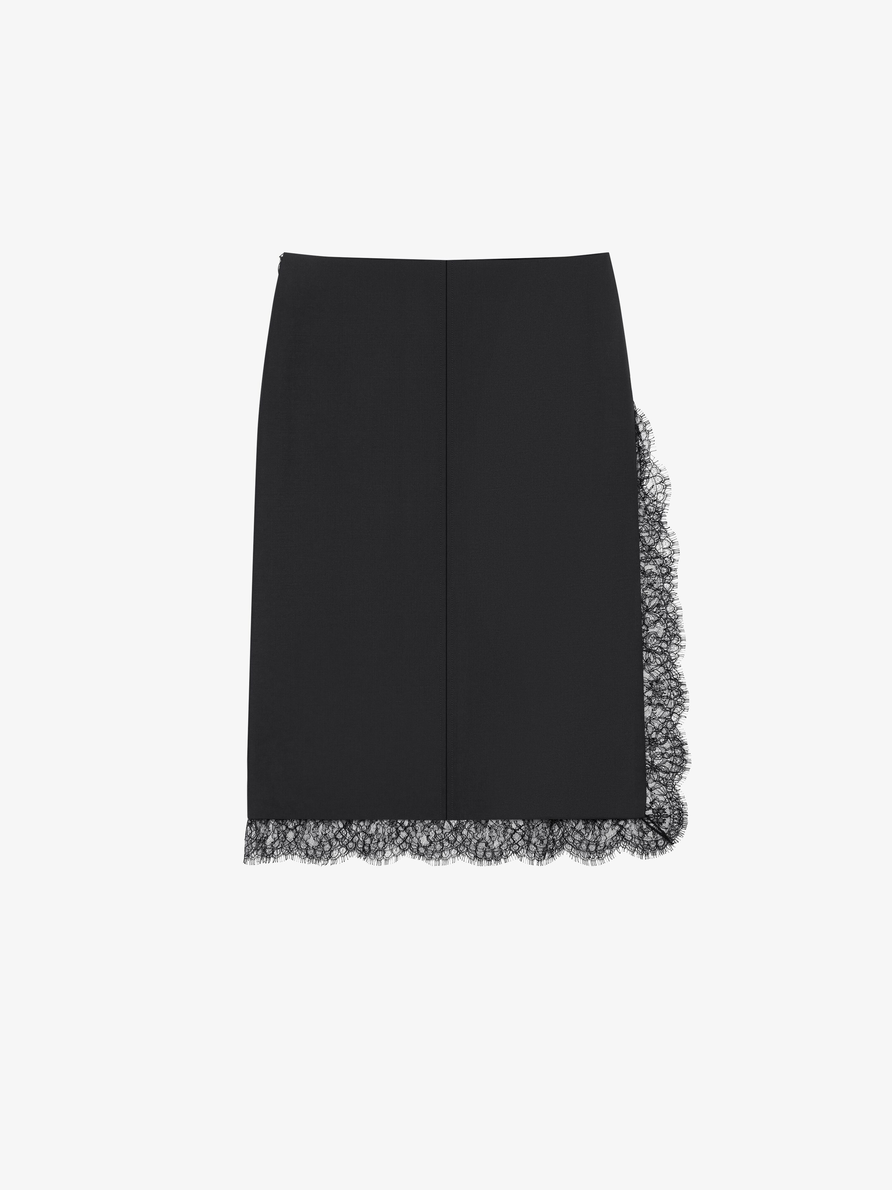 Shop Givenchy Skirt In Wool And Mohair With Lace In Black