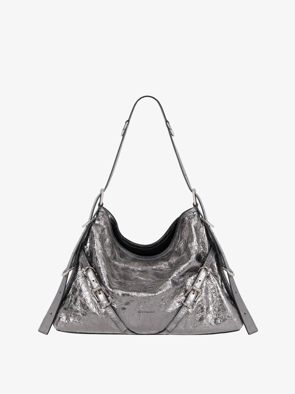 Medium Voyou bag in laminated leather - silvery grey | Givenchy US