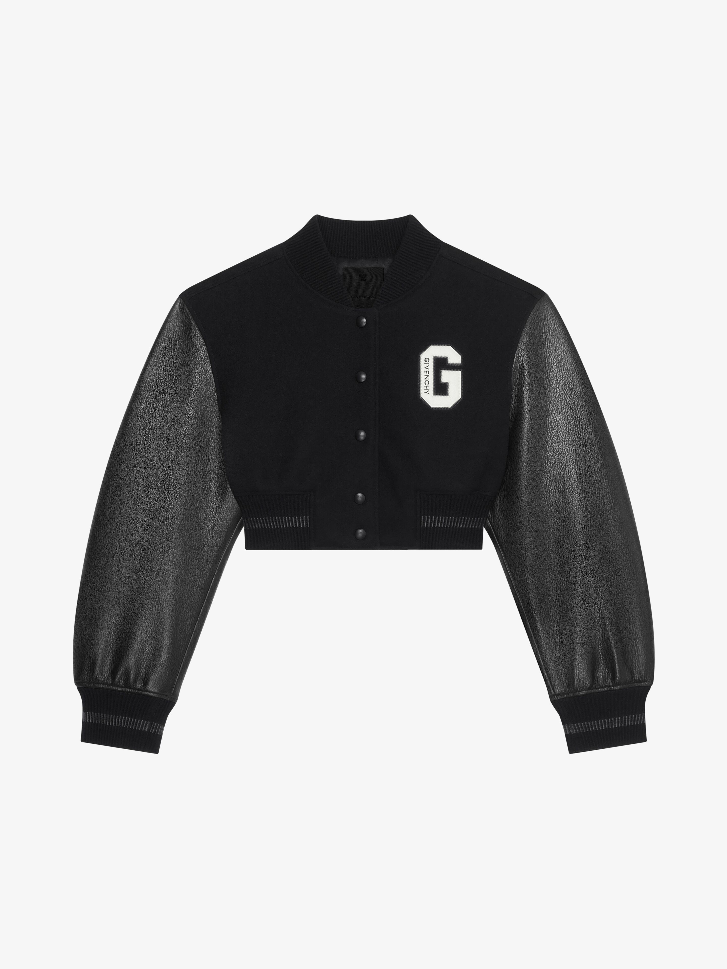 Shop Givenchy College Cropped Varsity Jacket In Wool And Leather In Black/white