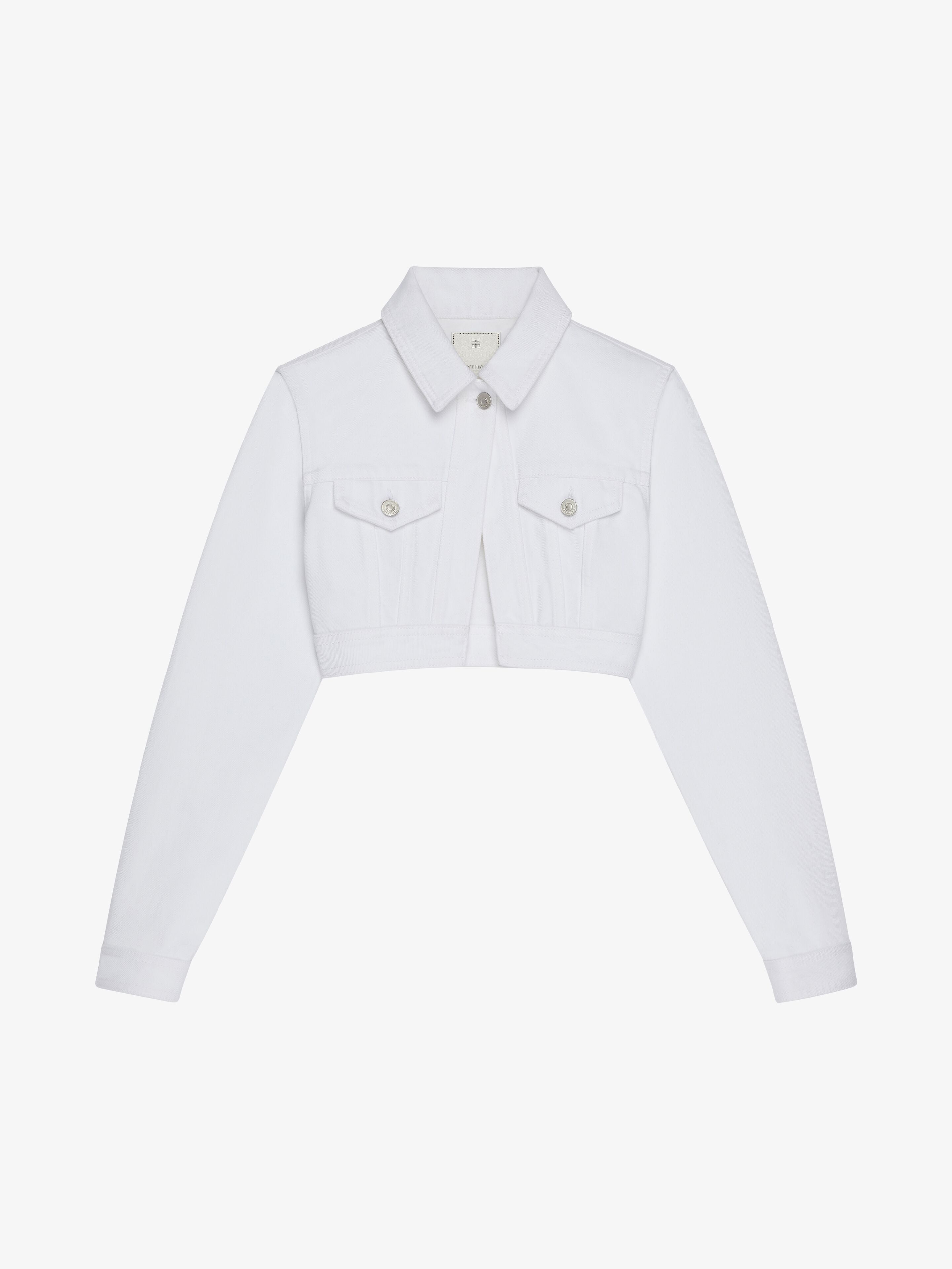 Shop Givenchy Cropped Jacket In Denim With 4g Detail In White