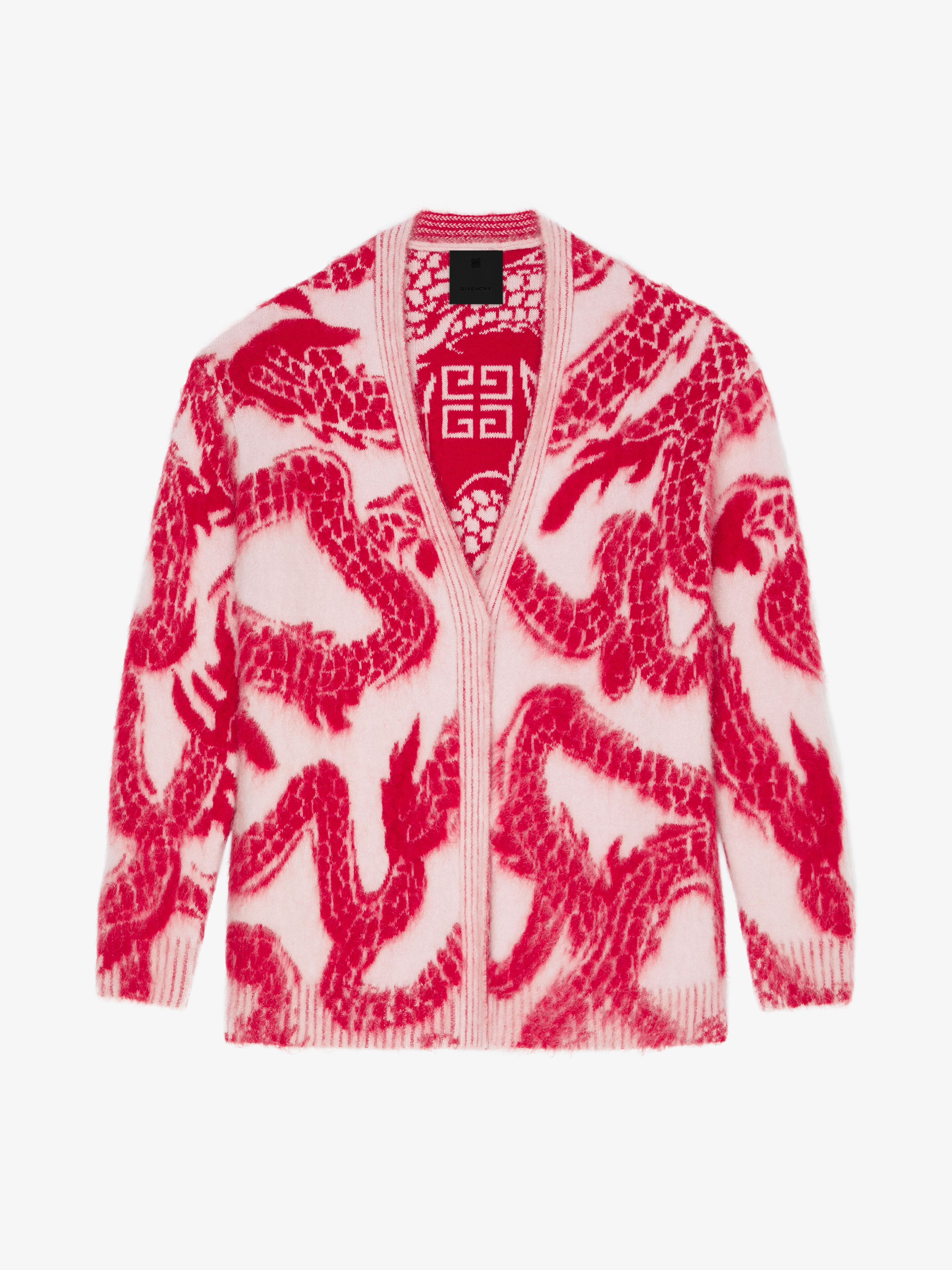 Shop Givenchy Cardigan In Mohair And Wool With Dragon Jacquard In Old Pink
