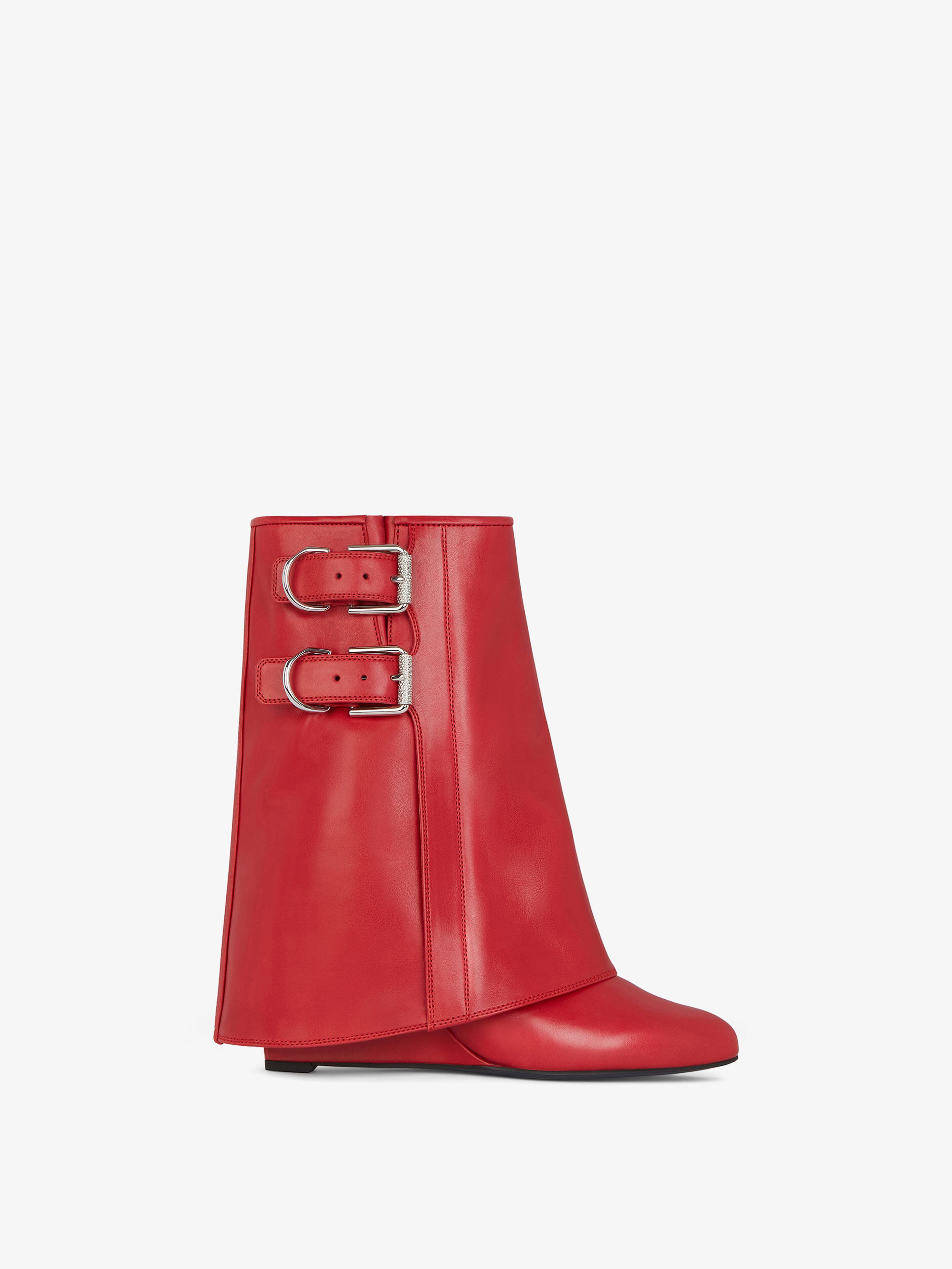 Shop Givenchy Shark Lock Buckles Ankle Boots In Leather In Red