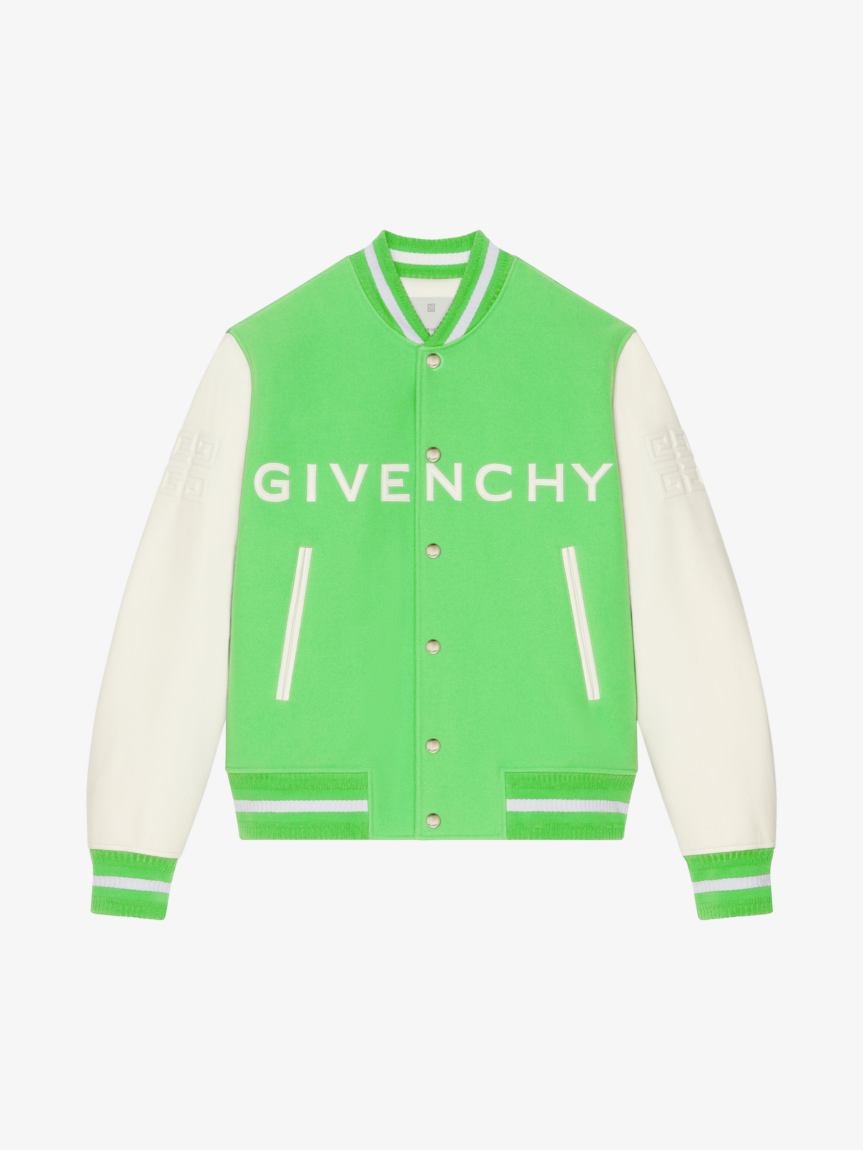 Shop Givenchy Blouson Varsity  En Laine Et Cuir In Bright Green