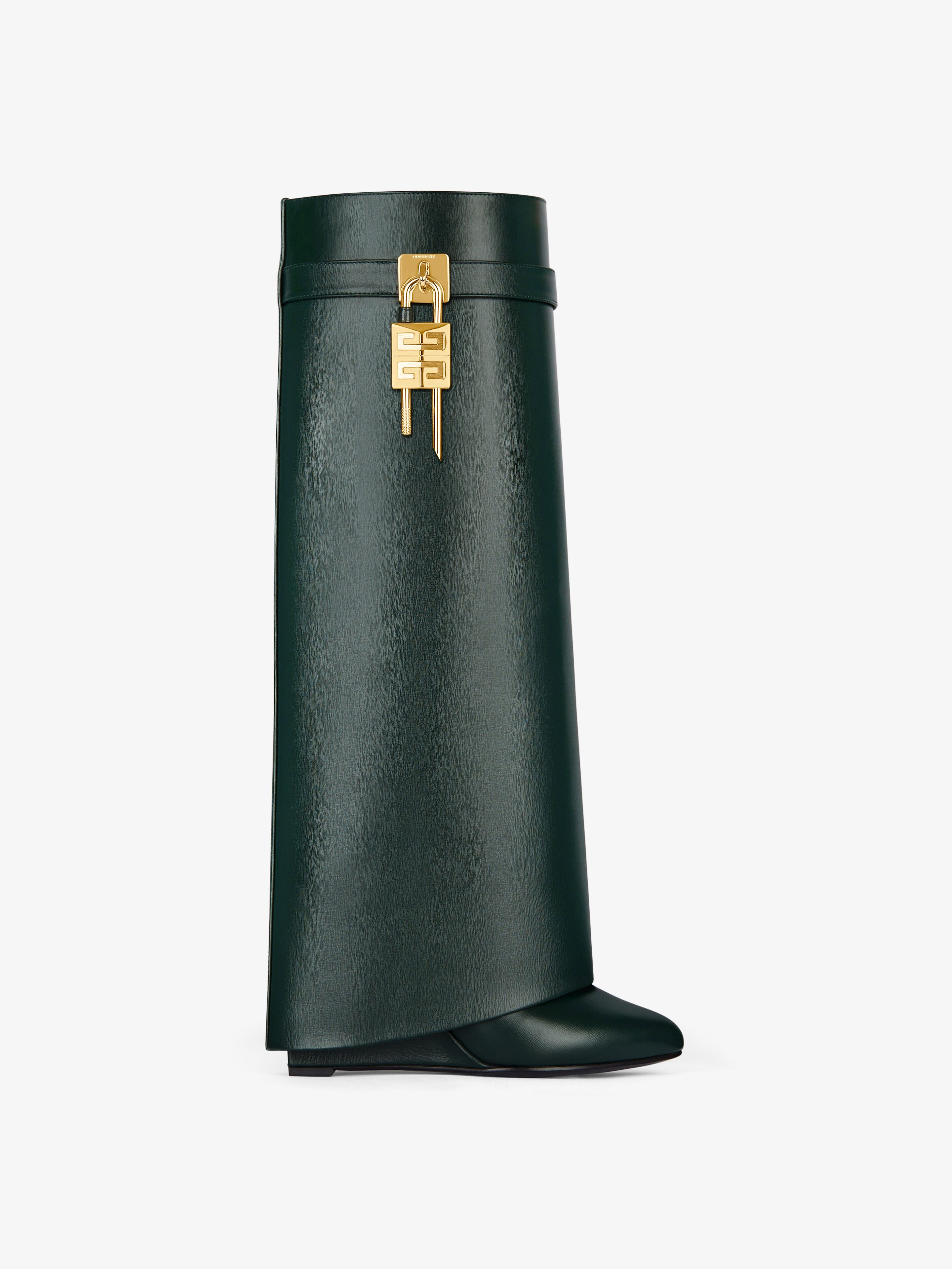 Shop Givenchy Shark Lock Boots In Leather In Green Forest