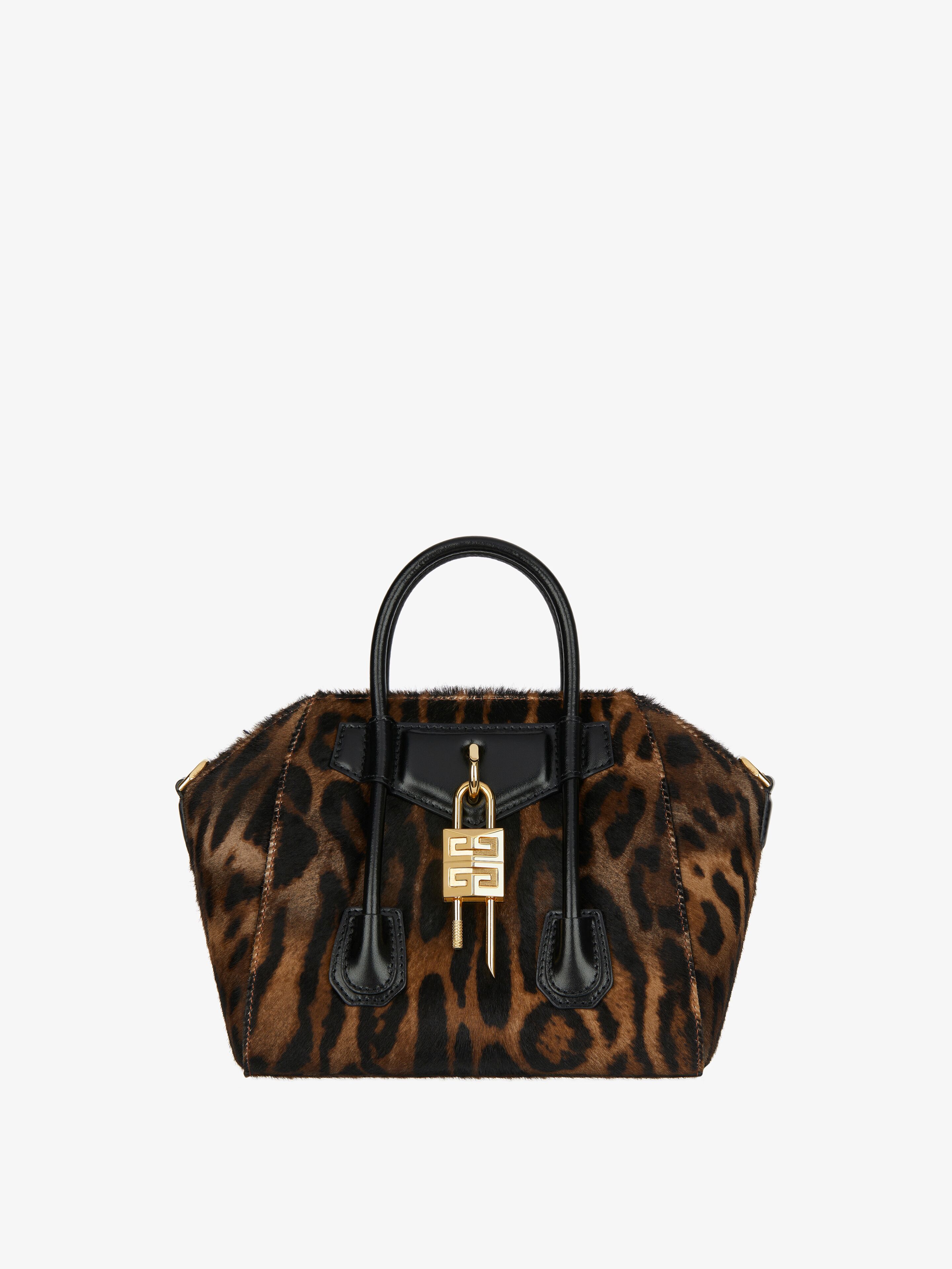 Shop Givenchy Mini Antigona Lock Bag In Leopard Print Haircalf In Multicolor