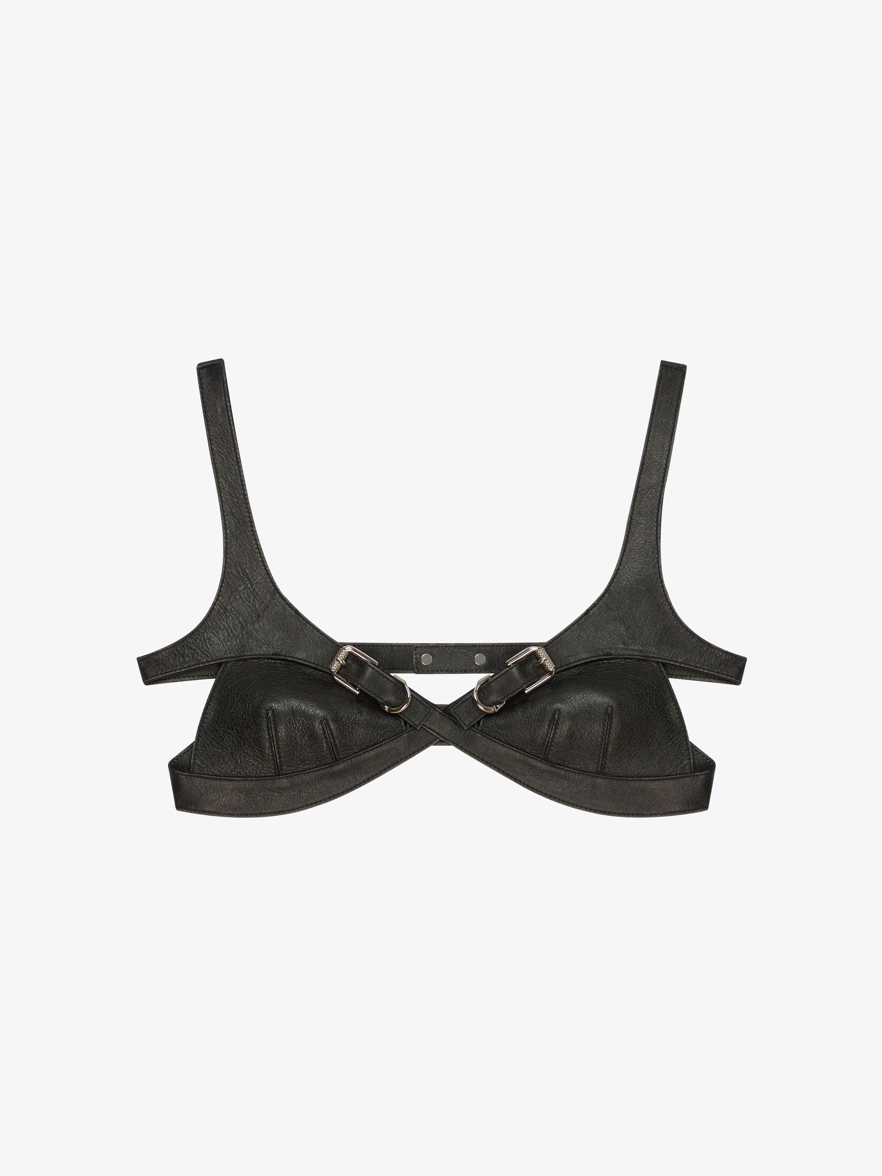 Givenchy Bra Top In Leather With Crossed Effect In Faded Black