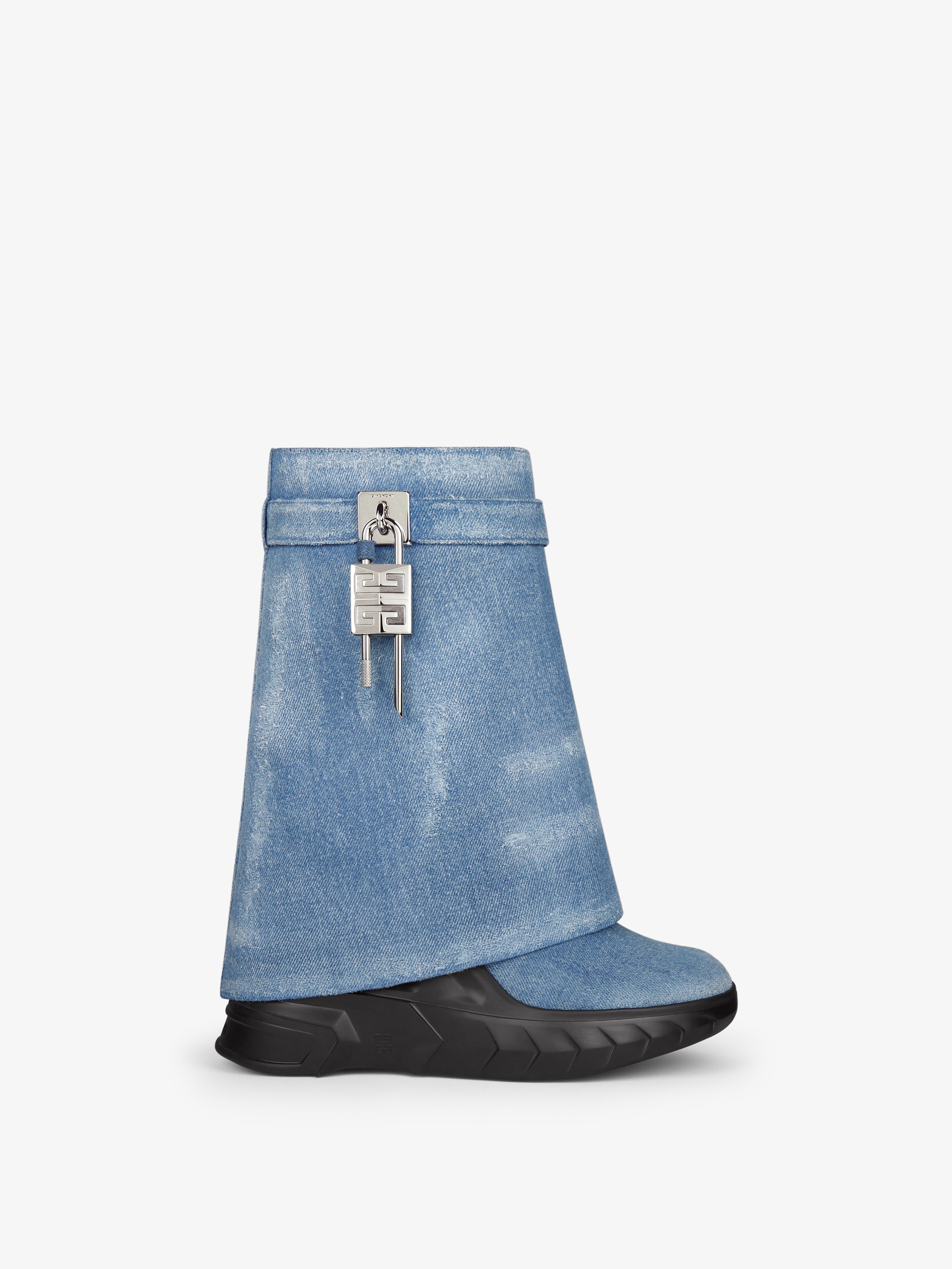 Givenchy - Bottines Shark Lock Biker En Denim - Bleu - pour Femme - Taille : 36