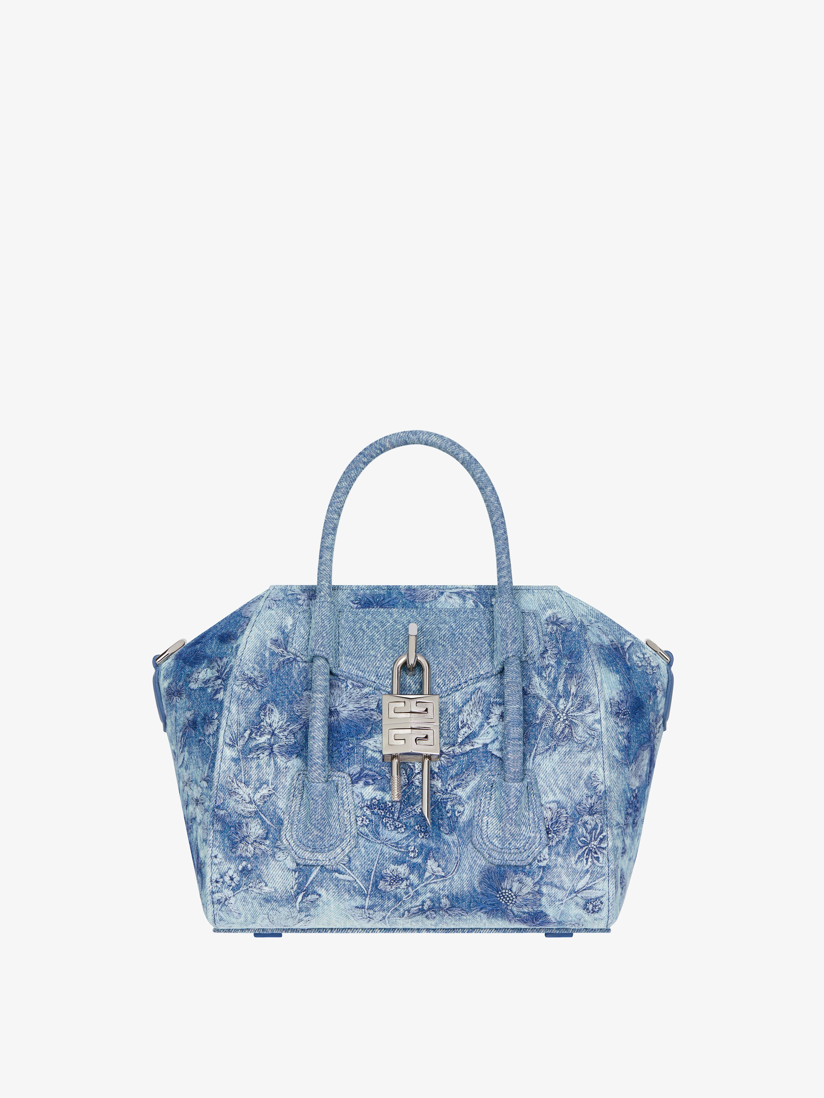 Shop Givenchy Sac Antigona Lock Mini En Denim Délavé Brodé In Multicolor