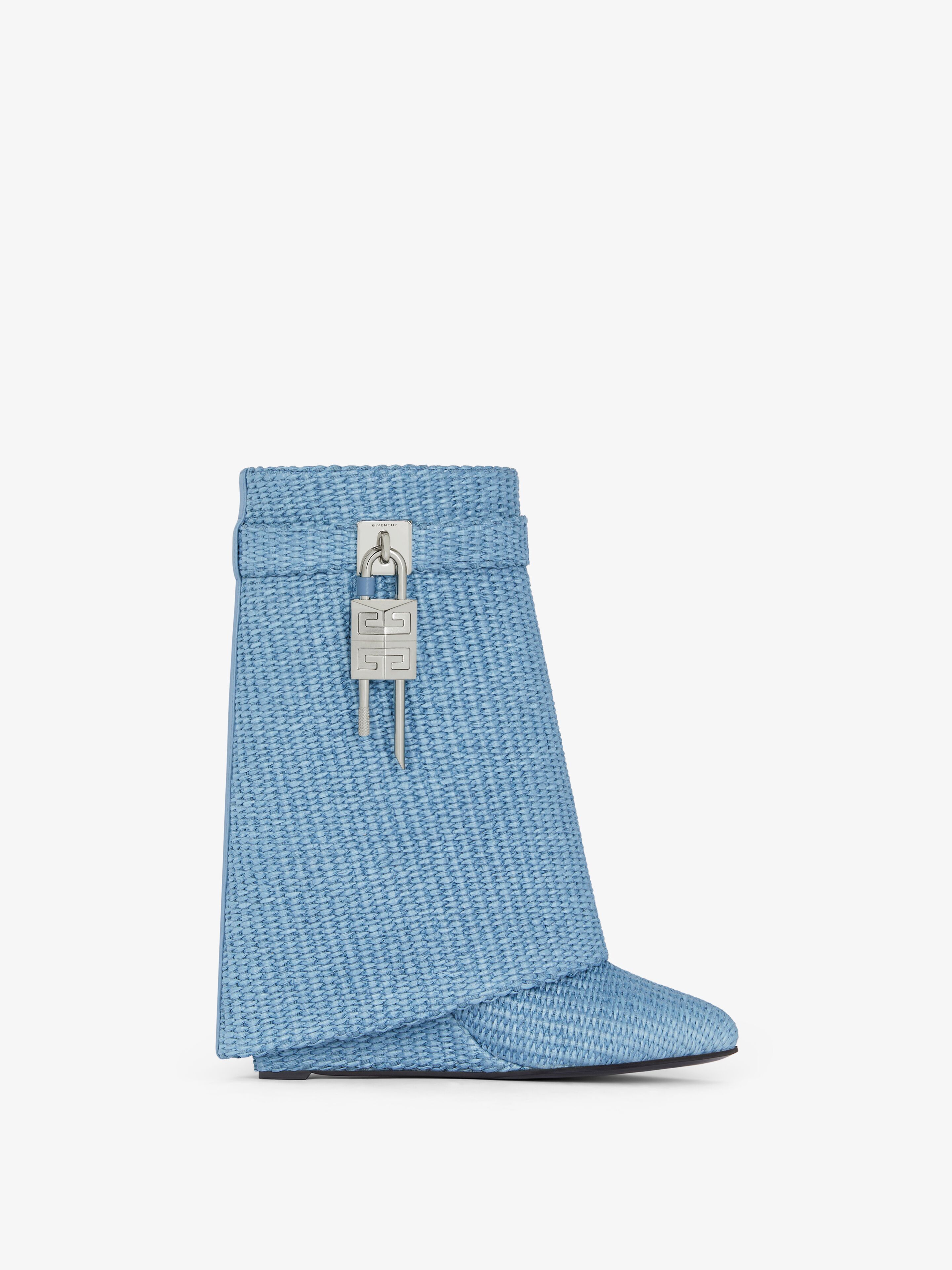 Shop Givenchy Shark Lock Ankle Boots In Raffia In Blue