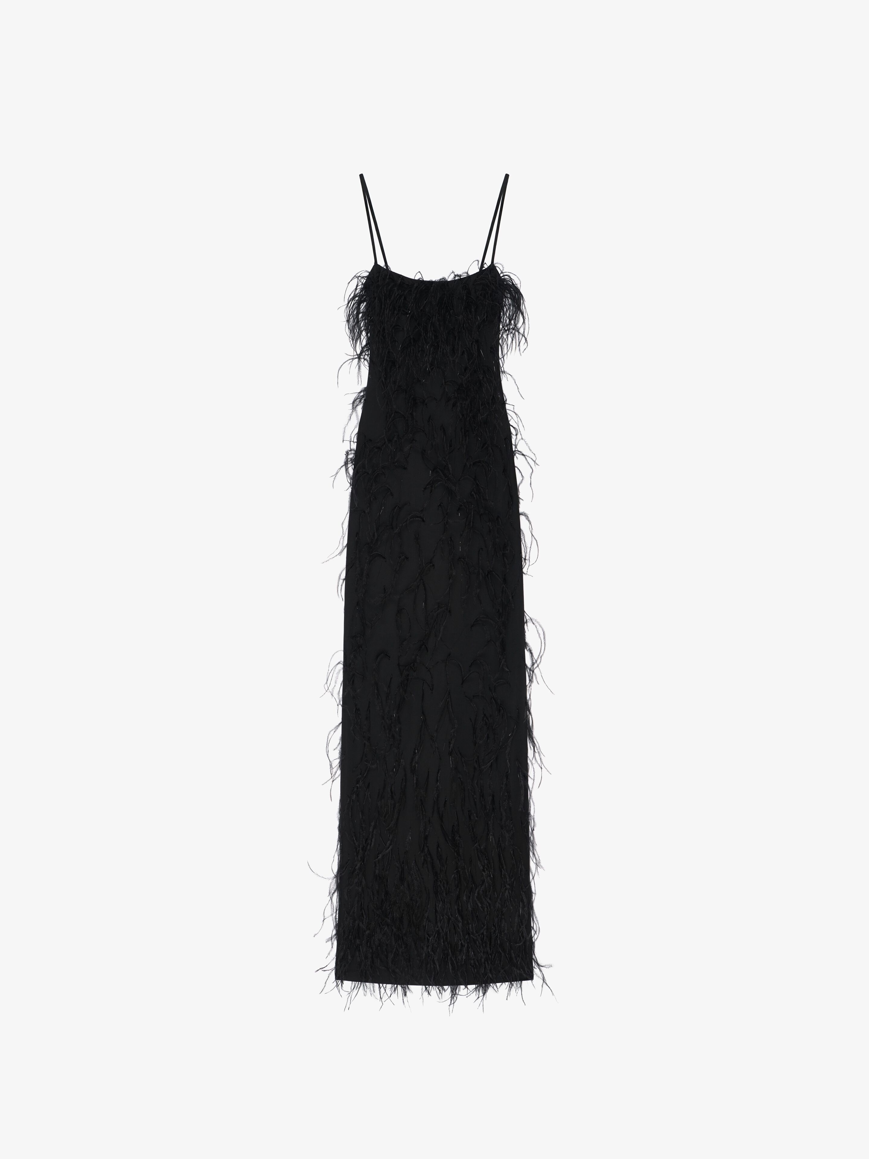 Shop Givenchy Evening Straps Dress With Feathers And Lurex In Black