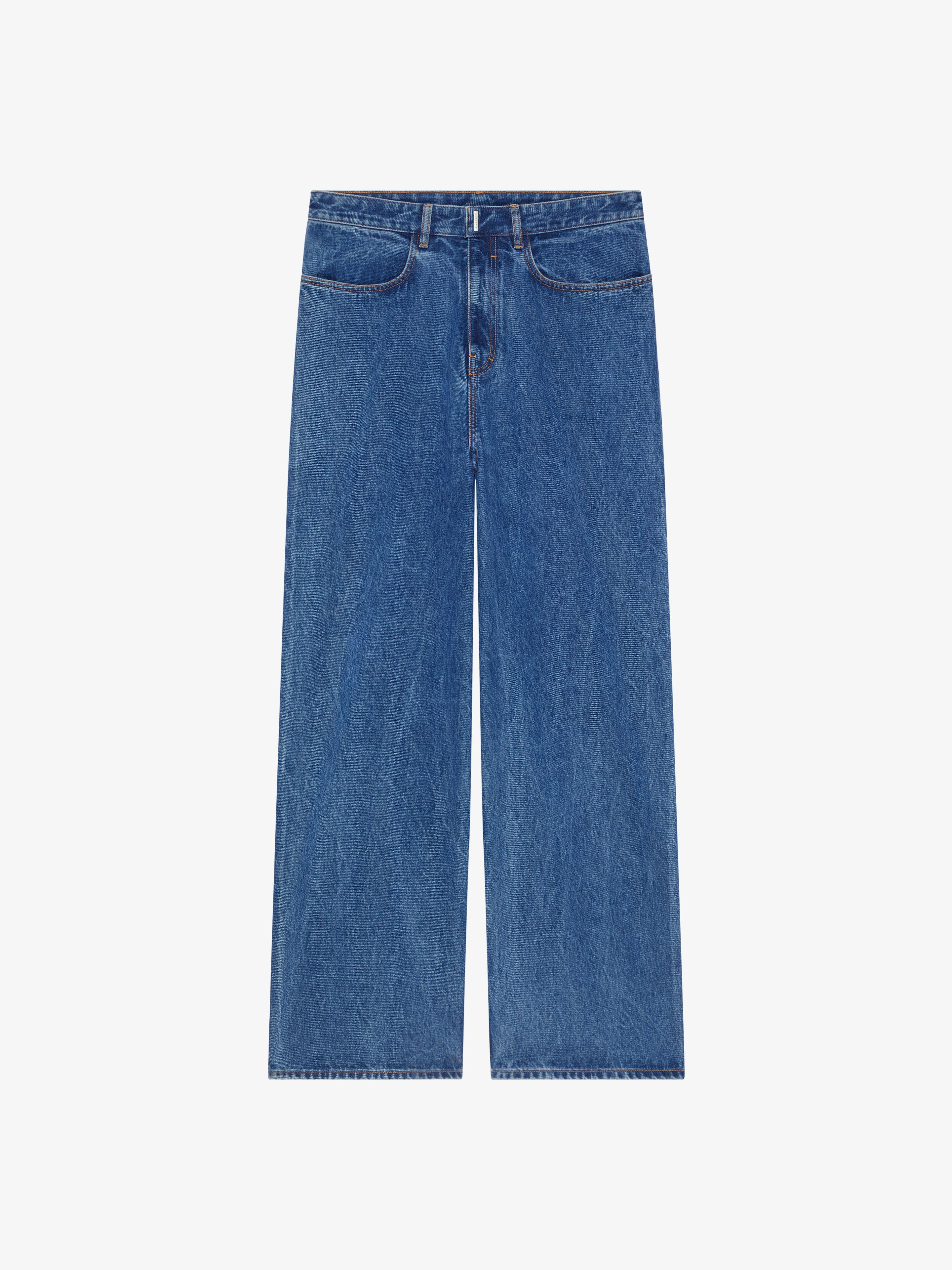 Shop Givenchy Low Crotch Wide Jeans In Marble Denim In Indigo Blue