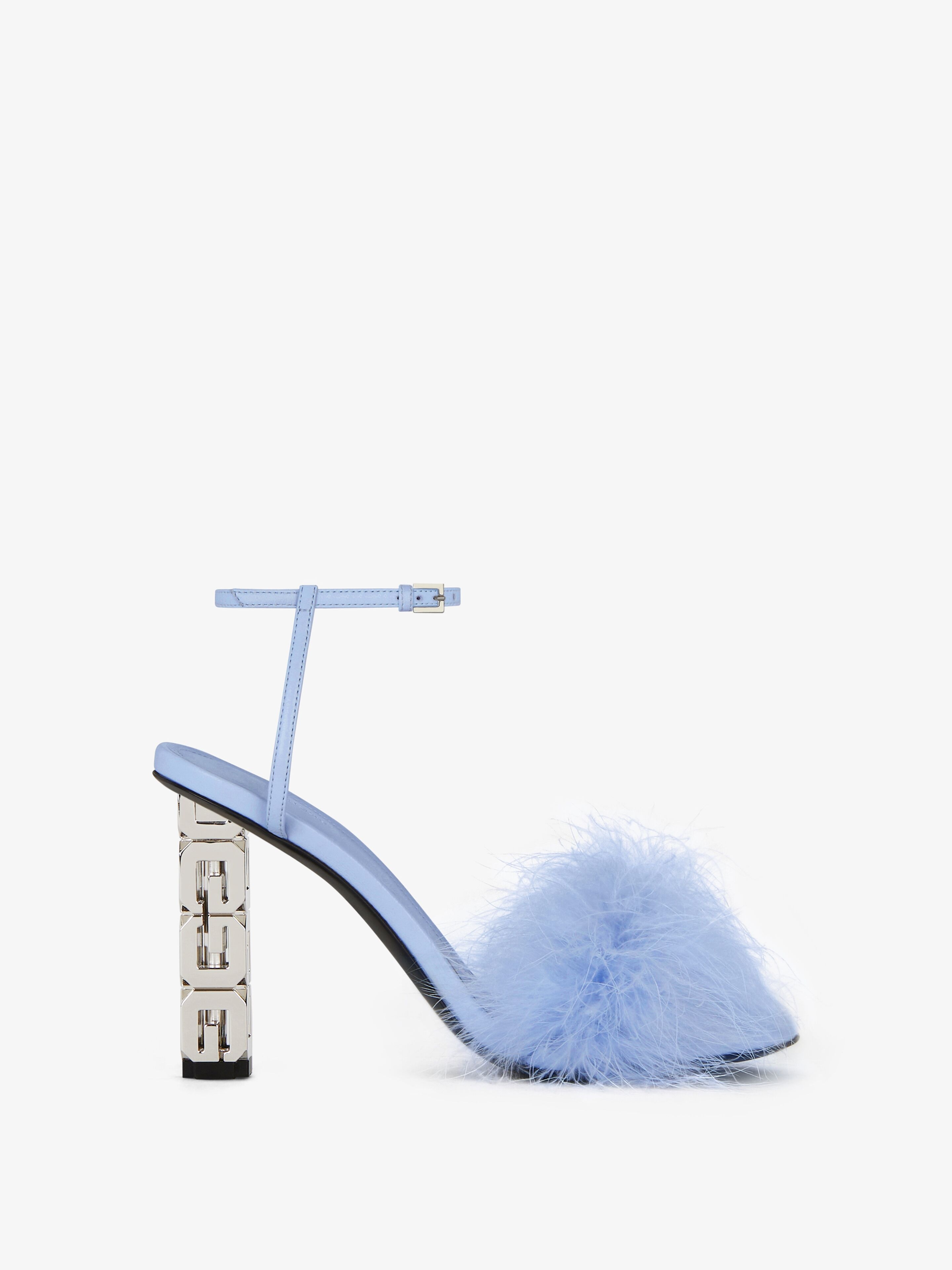 Givenchy Women's G Cube Sandals In Leather With Feathers In Blue