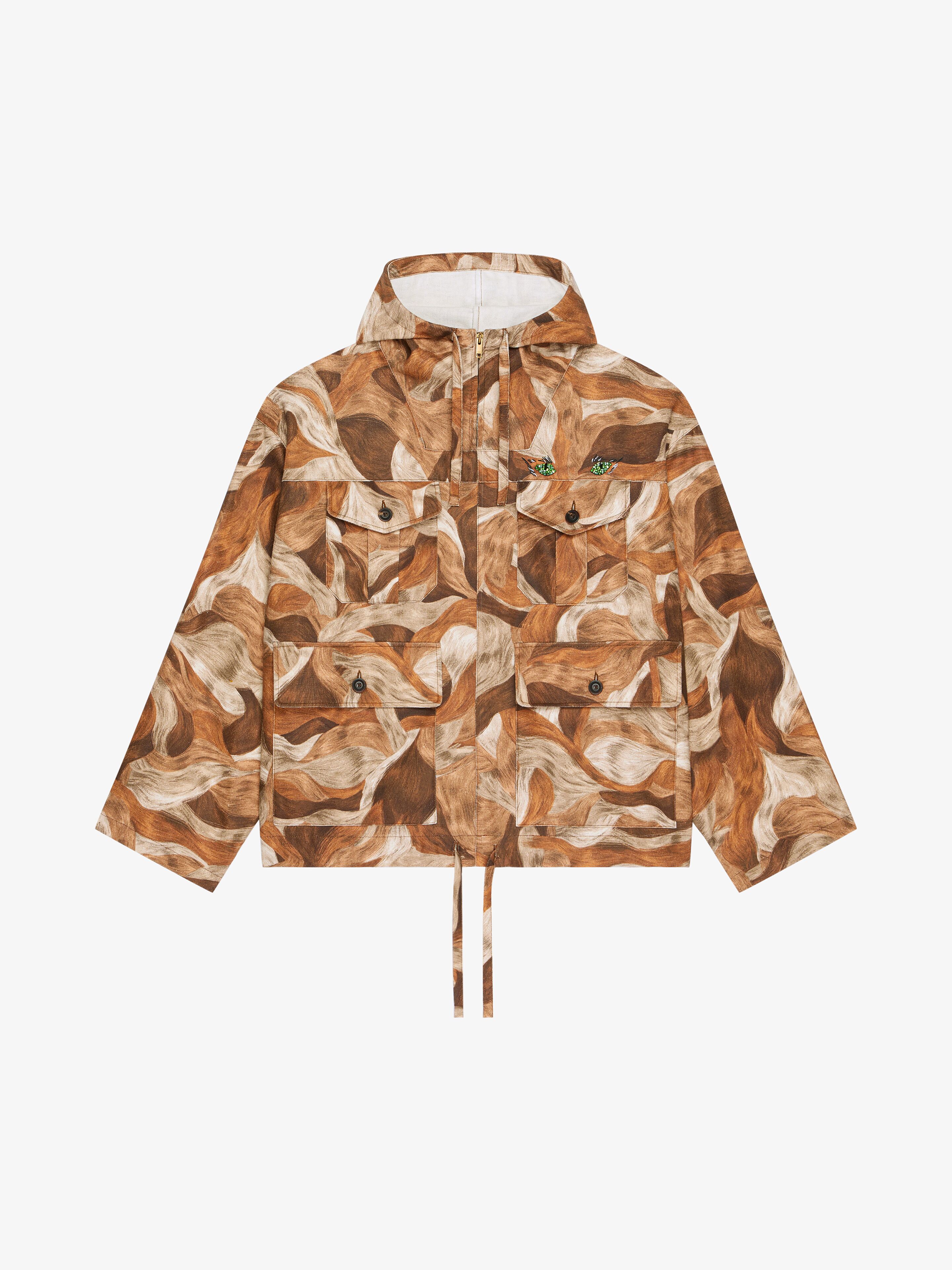 Givenchy Parka In Linen With Camo Cats Print In Beige