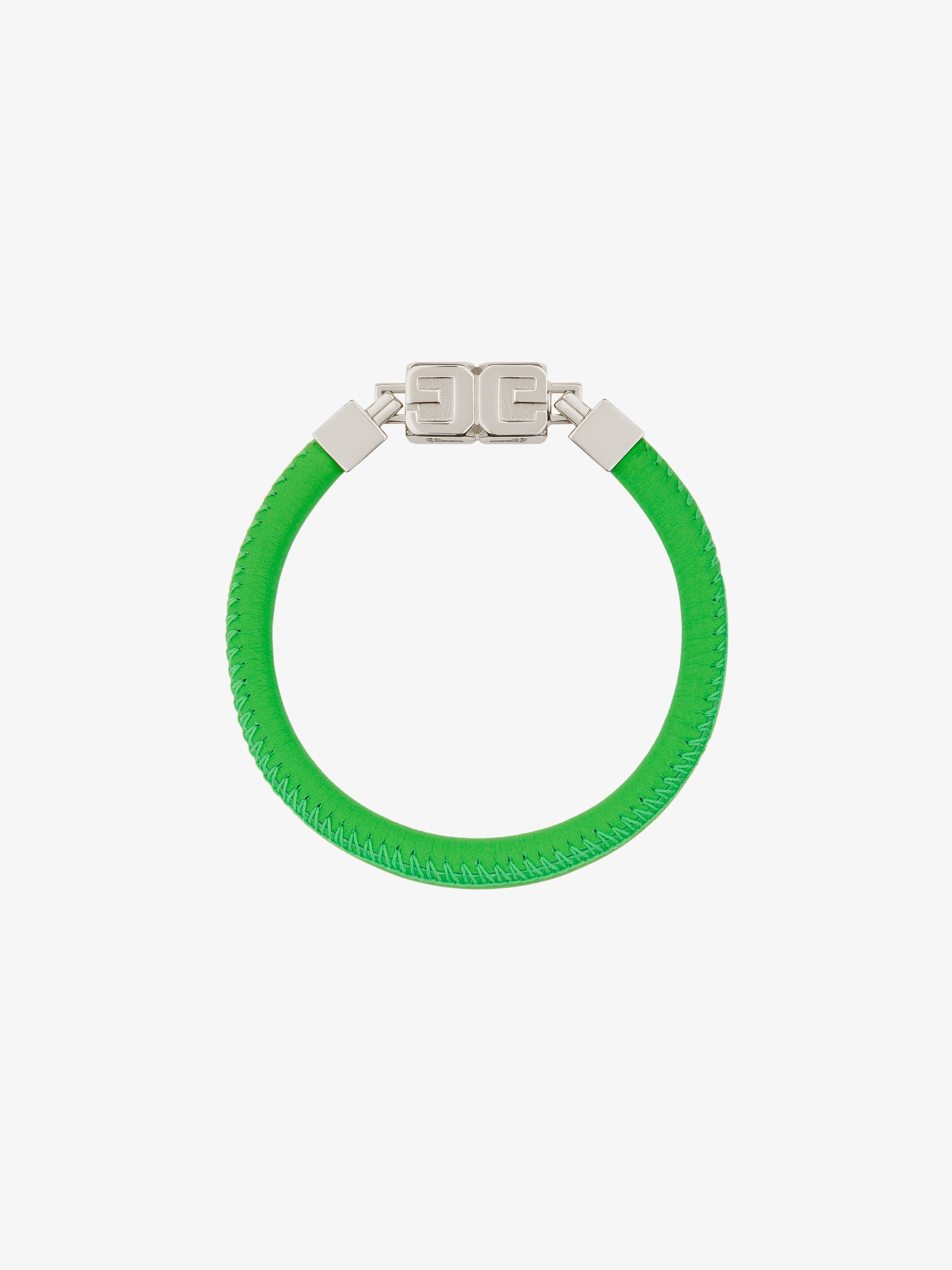 Shop Givenchy G Cube Bracelet In Leather And Metal In Bright Green