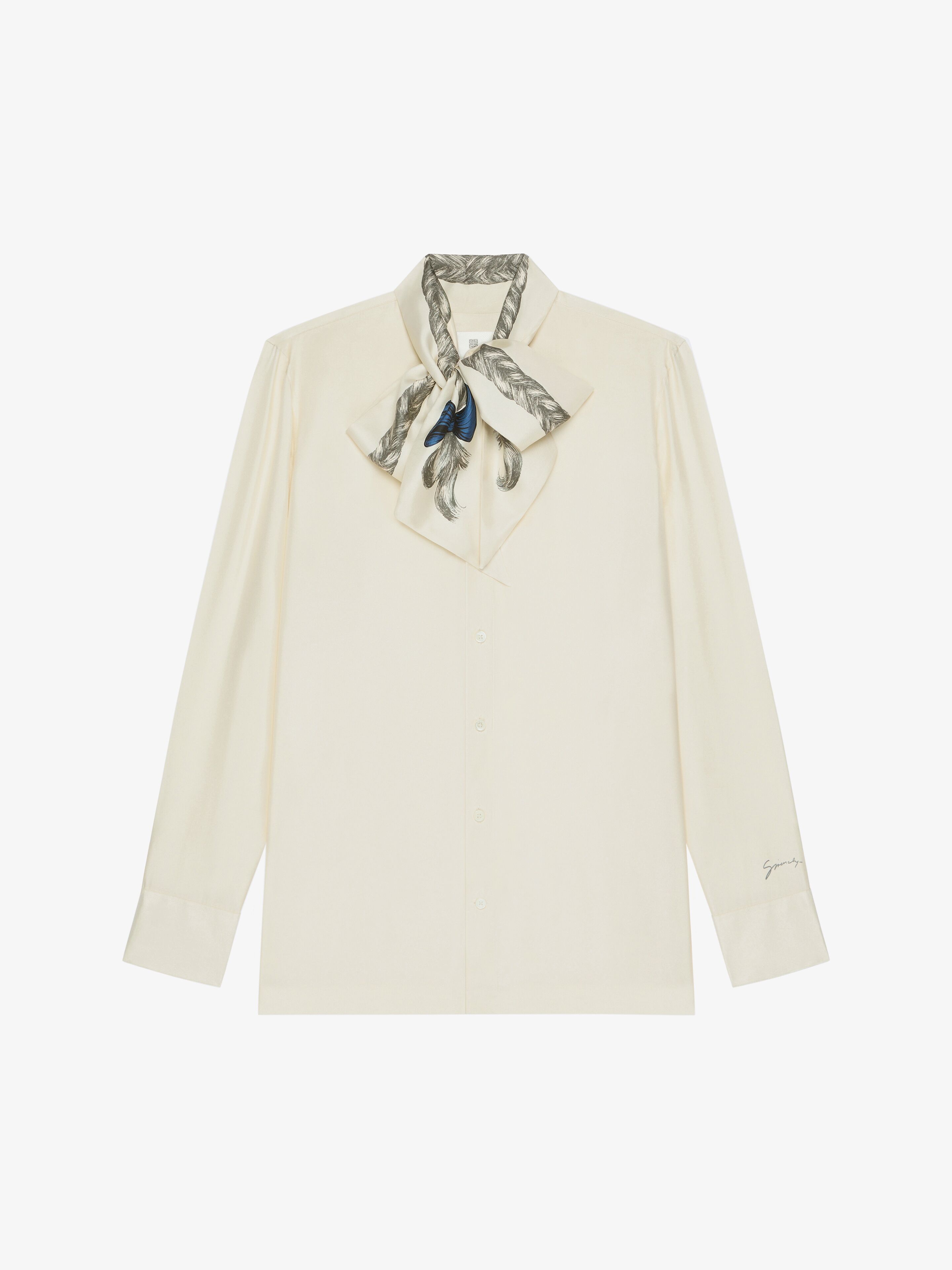 Shop Givenchy Shirt In Silk With Hair Print Lavalliere In White