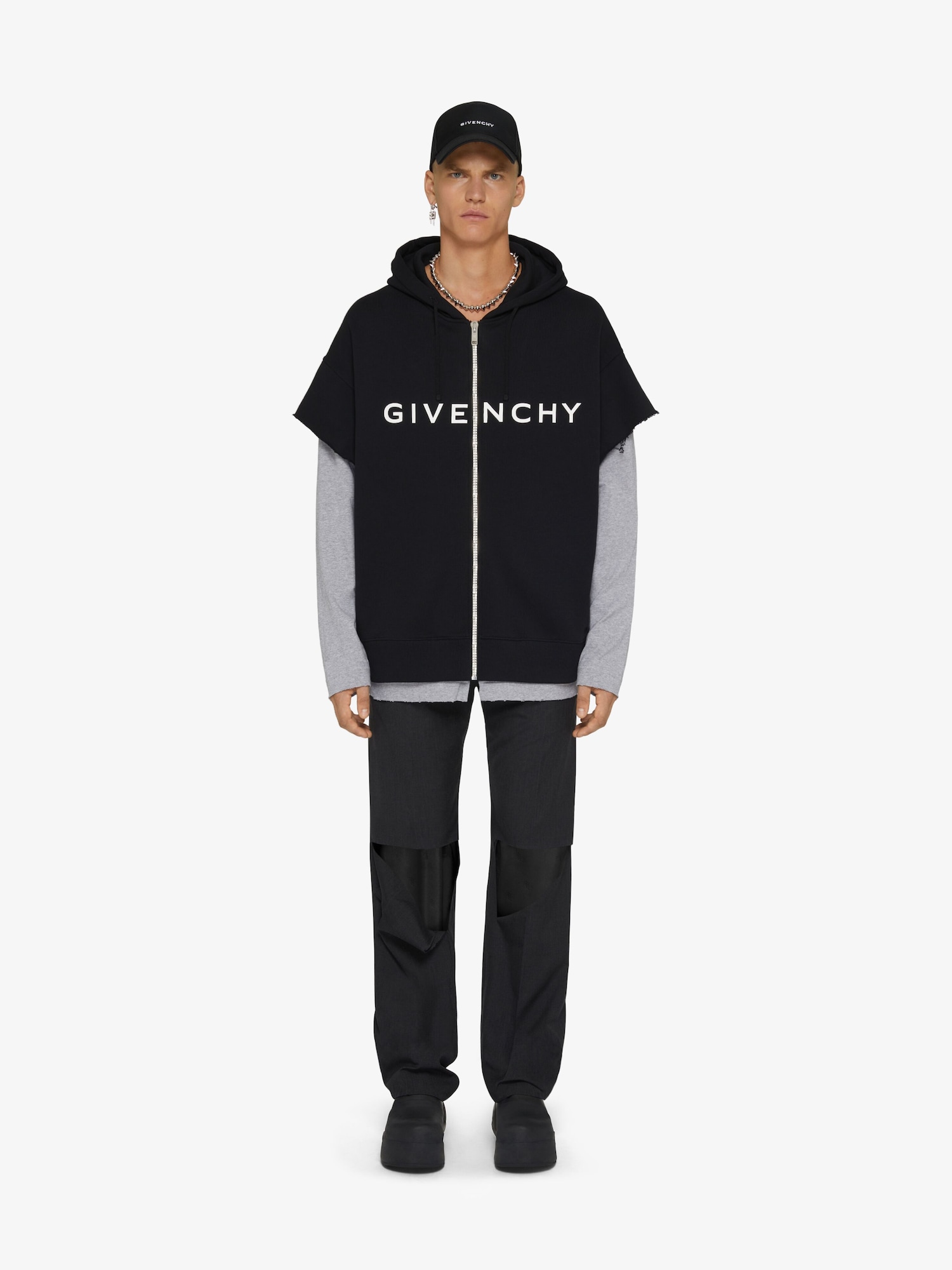 GIVENCHY Archetype Cut & Layer zipped hoodie - black/grey | Givenchy US