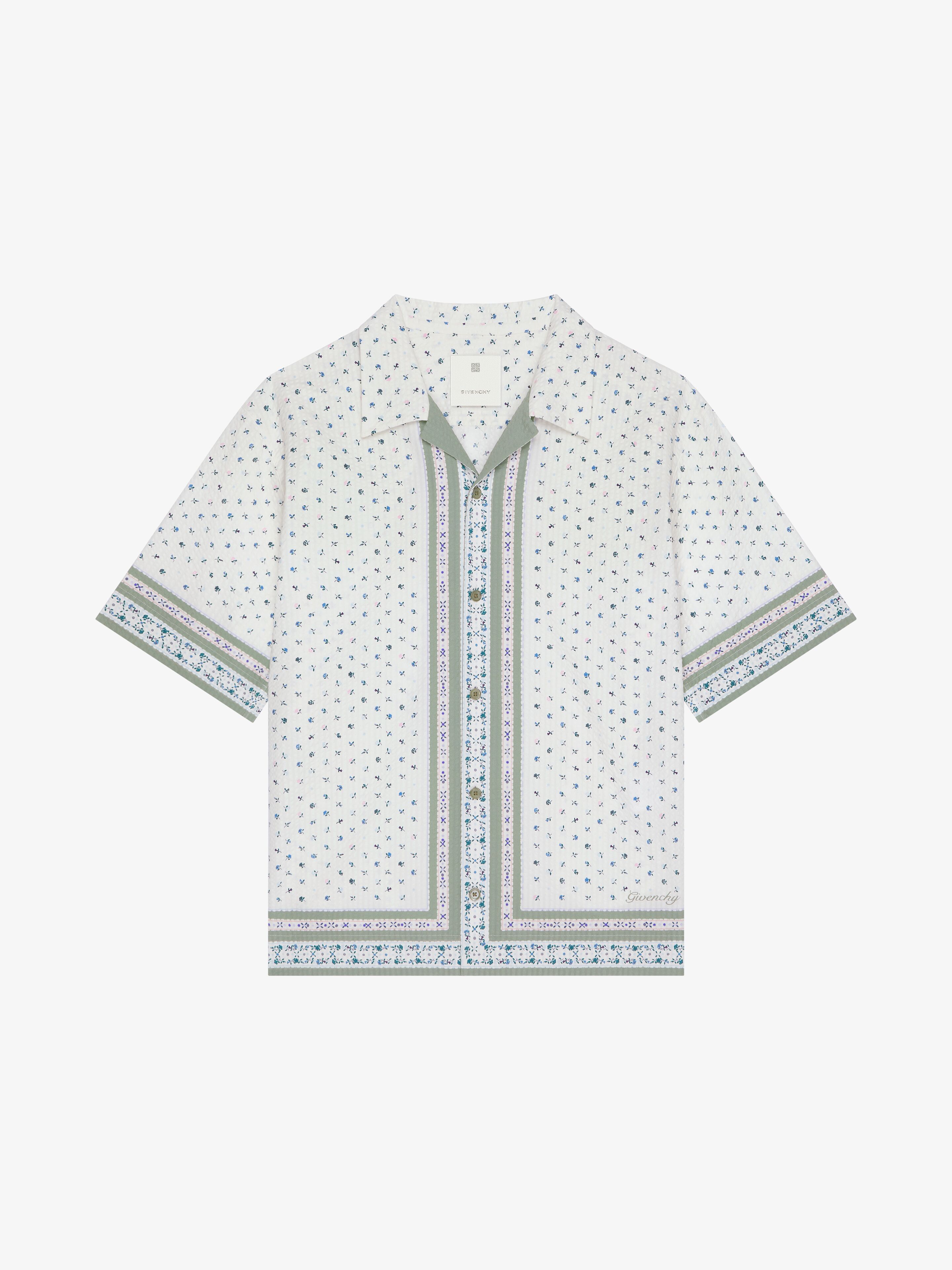 Shop Givenchy Boxy Fit Shirt In Cotton Seersucker With Floral Print In Cream/green