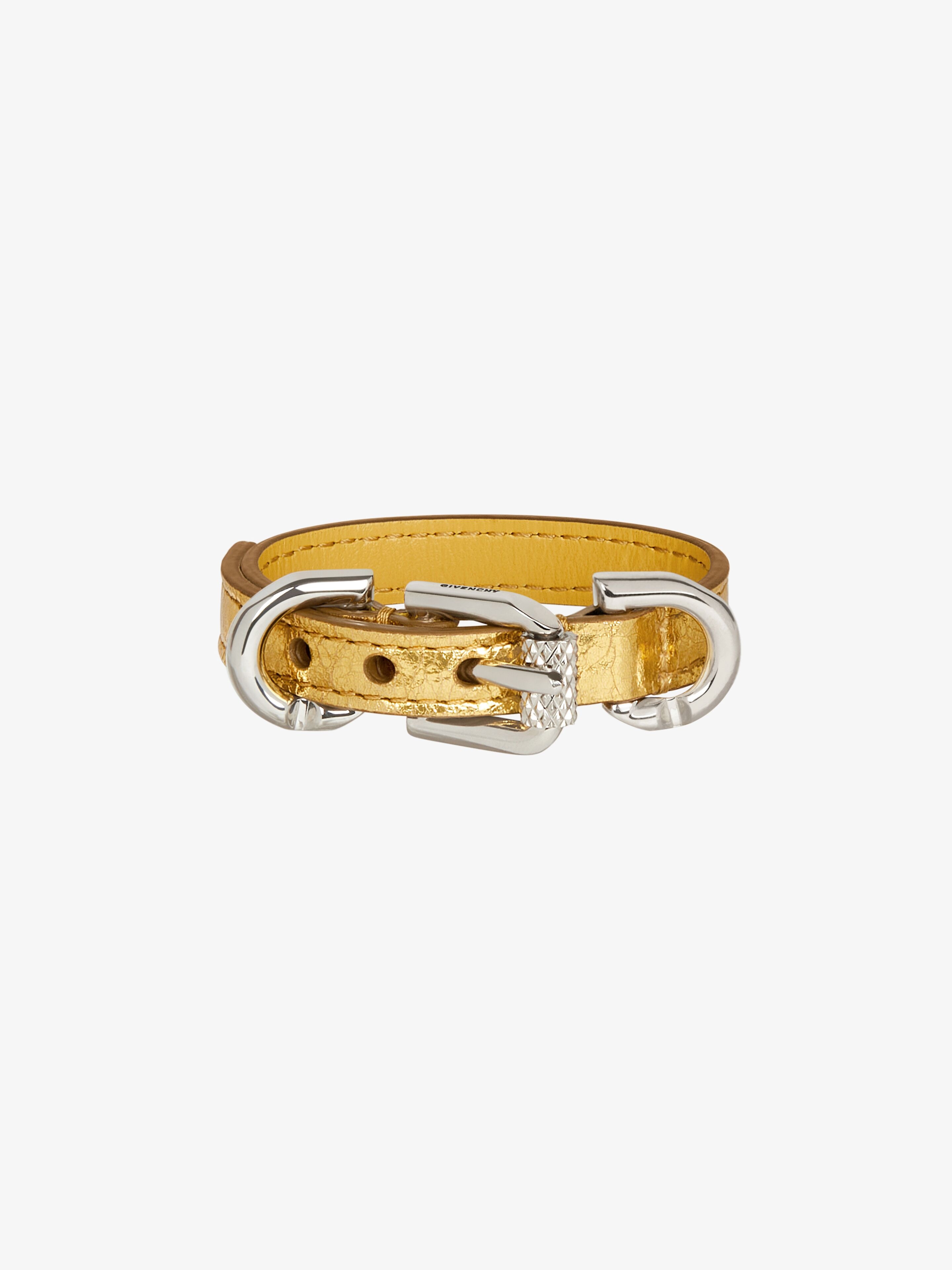 Shop Givenchy Voyou Bracelet In Laminated Leather And Metal In Gold