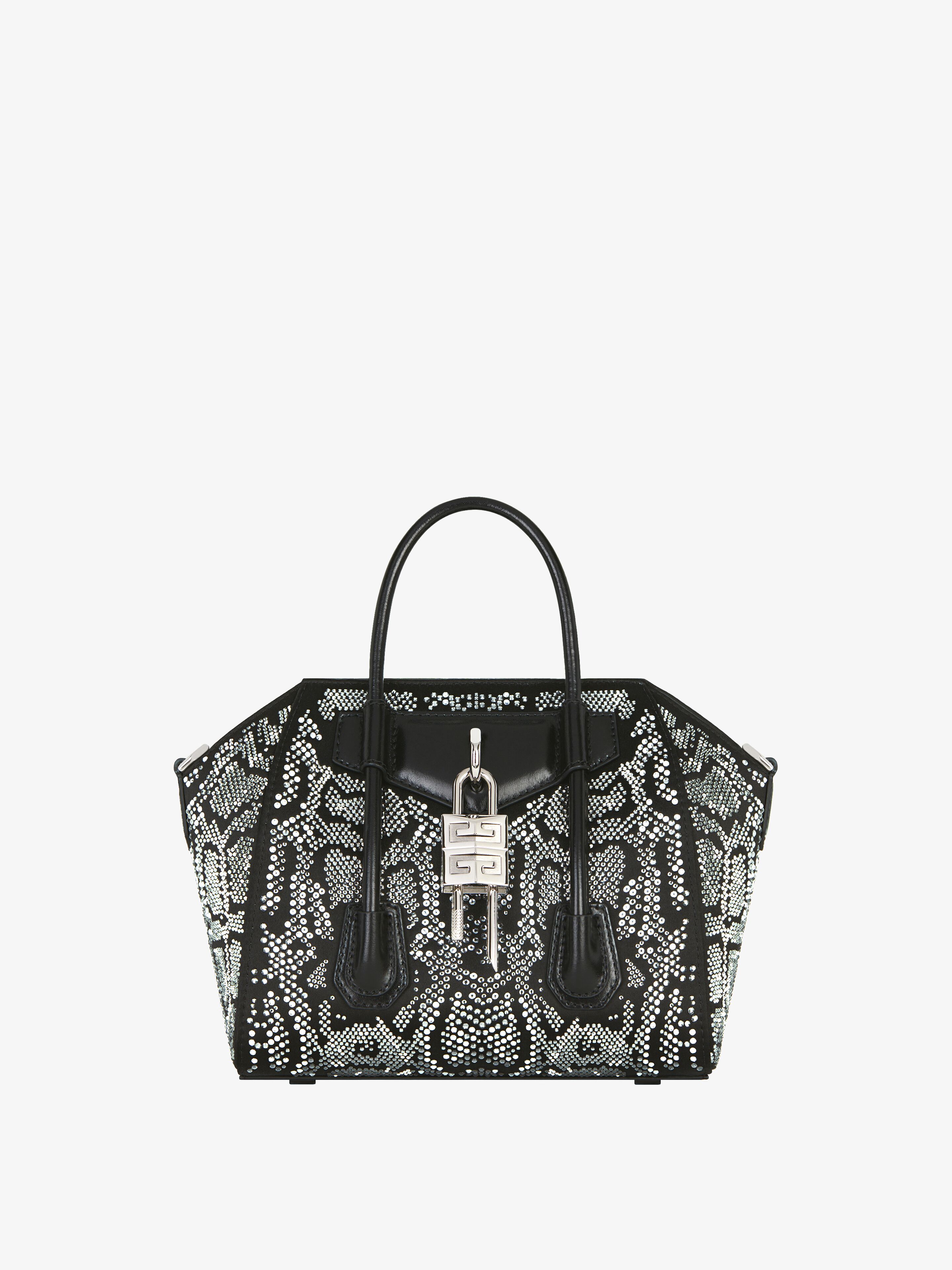 Shop Givenchy Mini Antigona Lock Bag In Satin With Python Effect Strass In Multicolor