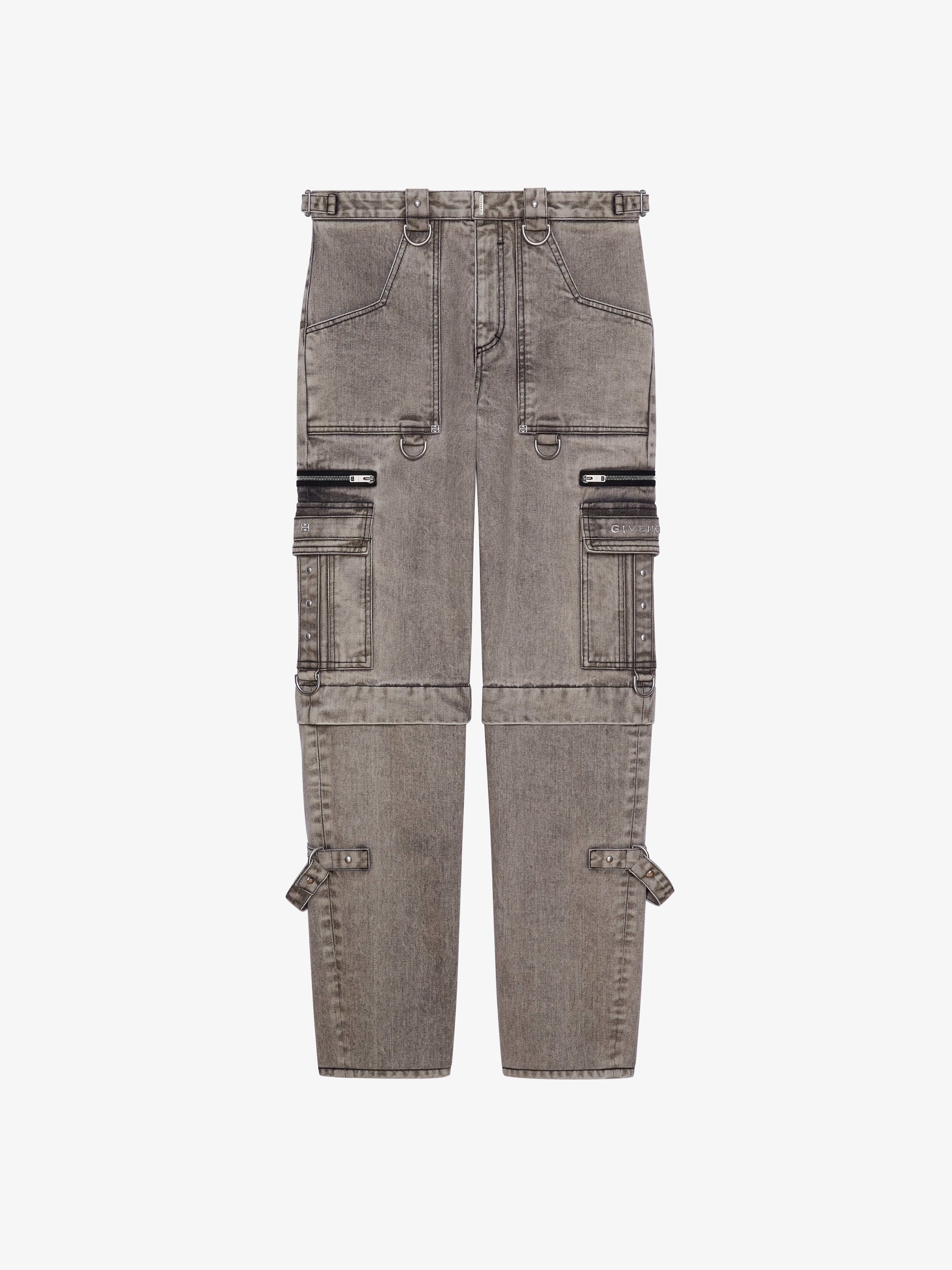 Shop Givenchy Two In One Detachable Pants In Denim With Suspenders In Grey