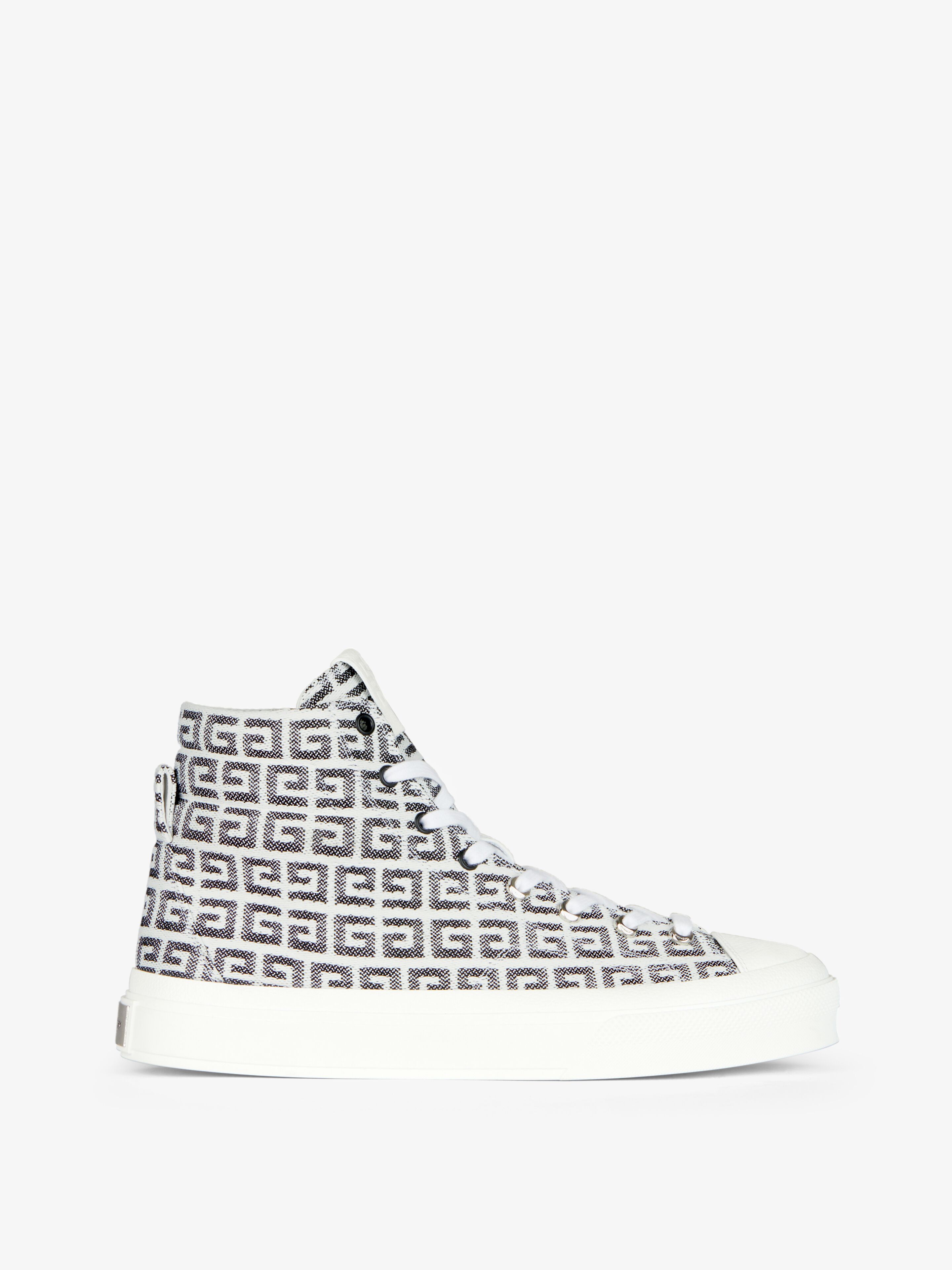 Shop Givenchy City High Top Sneakers In 4g Jacquard In Black/white