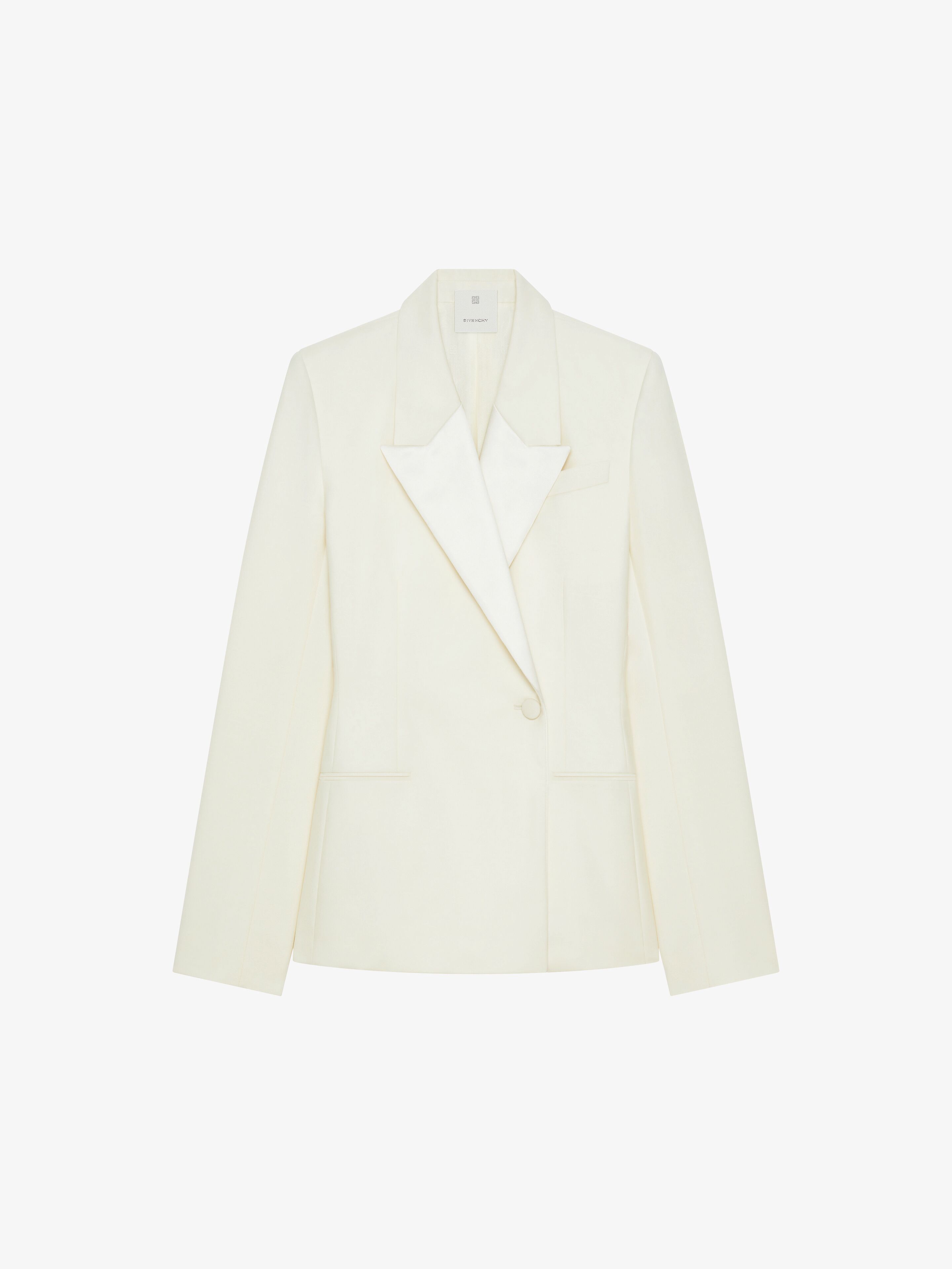 Shop Givenchy Slim Fit Jacket In Wool And Mohair With Satin Collar In Beige