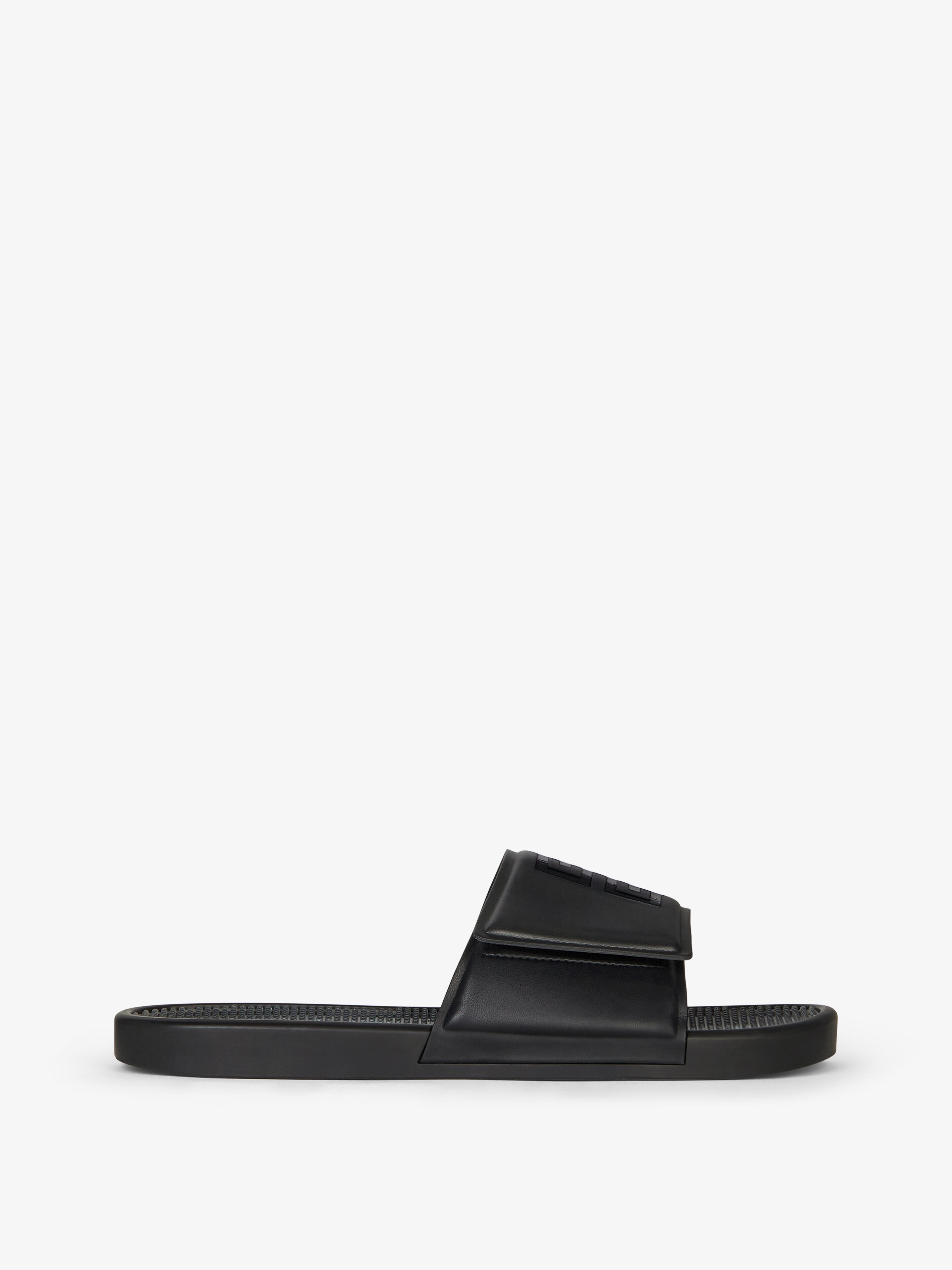 Slide flat sandals in synthetic leather - black/white