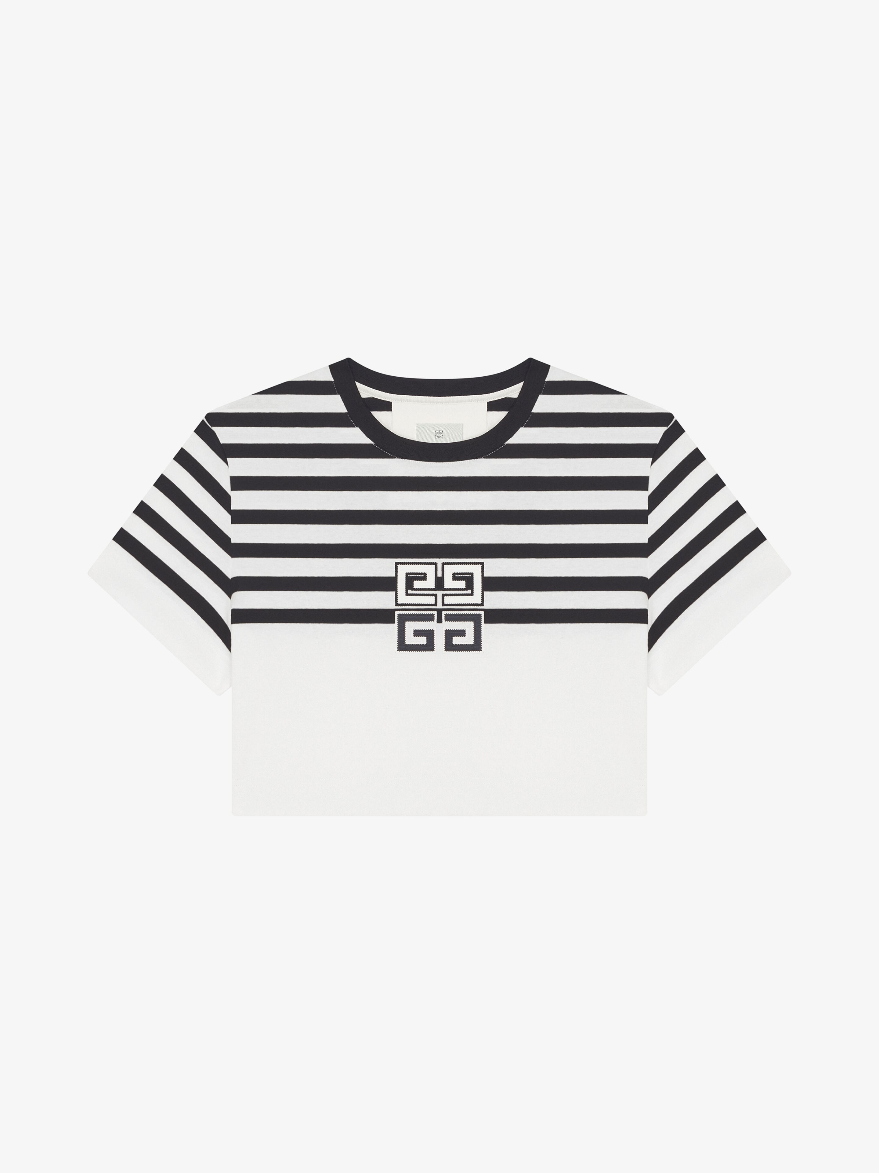 Shop Givenchy 4g Striped Cropped T-shirt In Cotton In White/black