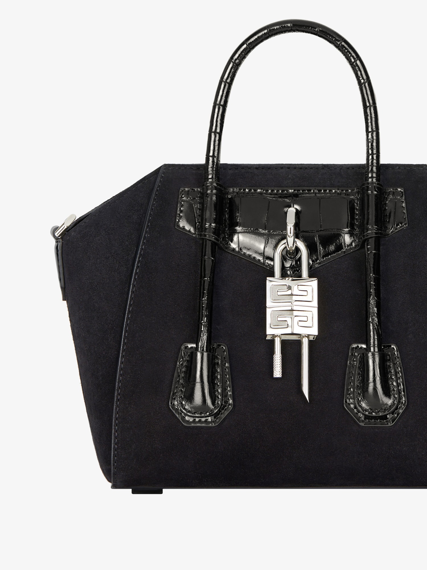 Mini Antigona Lock bag in suede in - black | Givenchy US