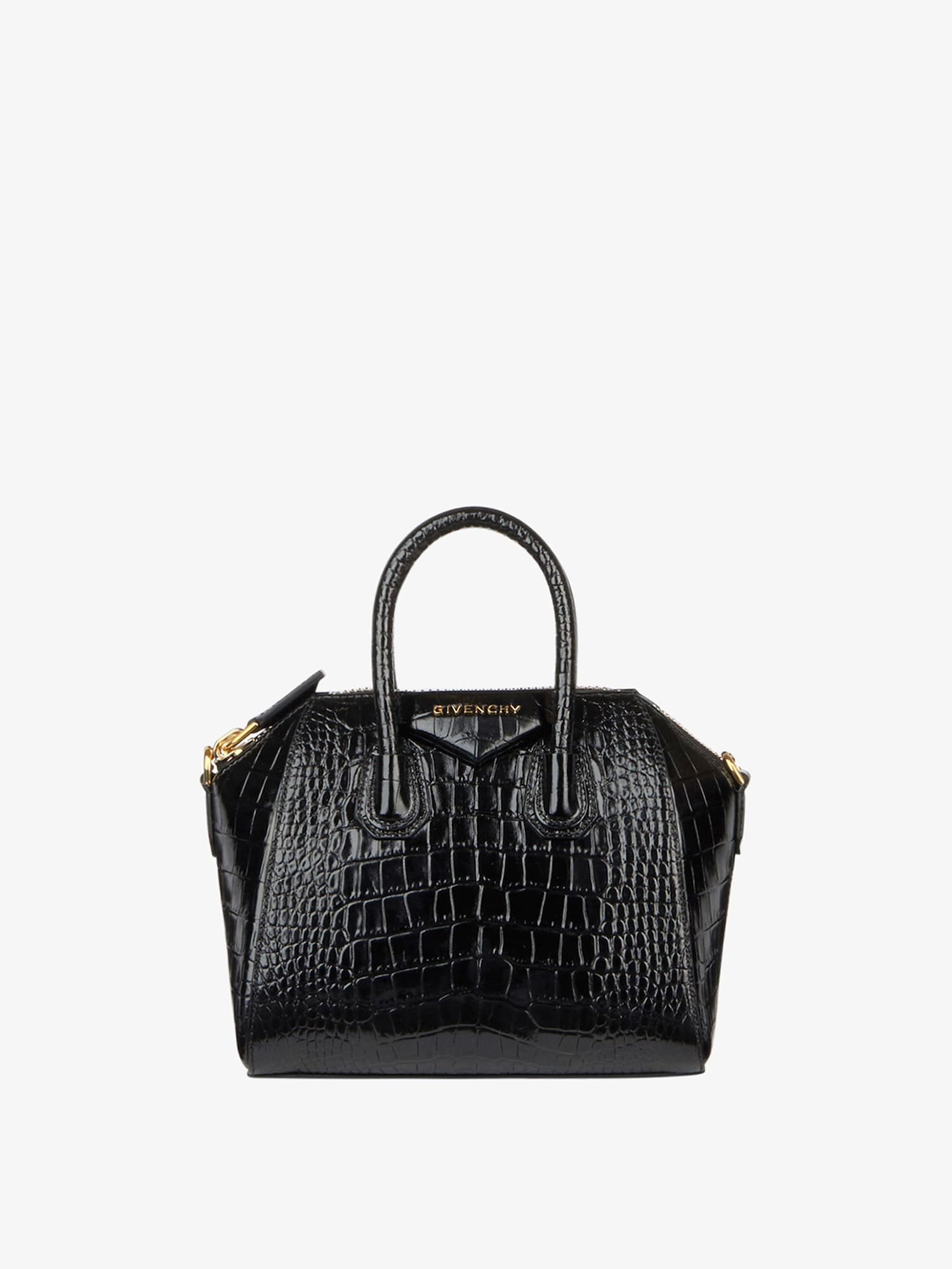 Mini Antigona bag in crocodile effect leather in - black | Givenchy US 