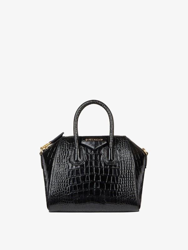 Mini Antigona bag in crocodile effect leather - black | Givenchy