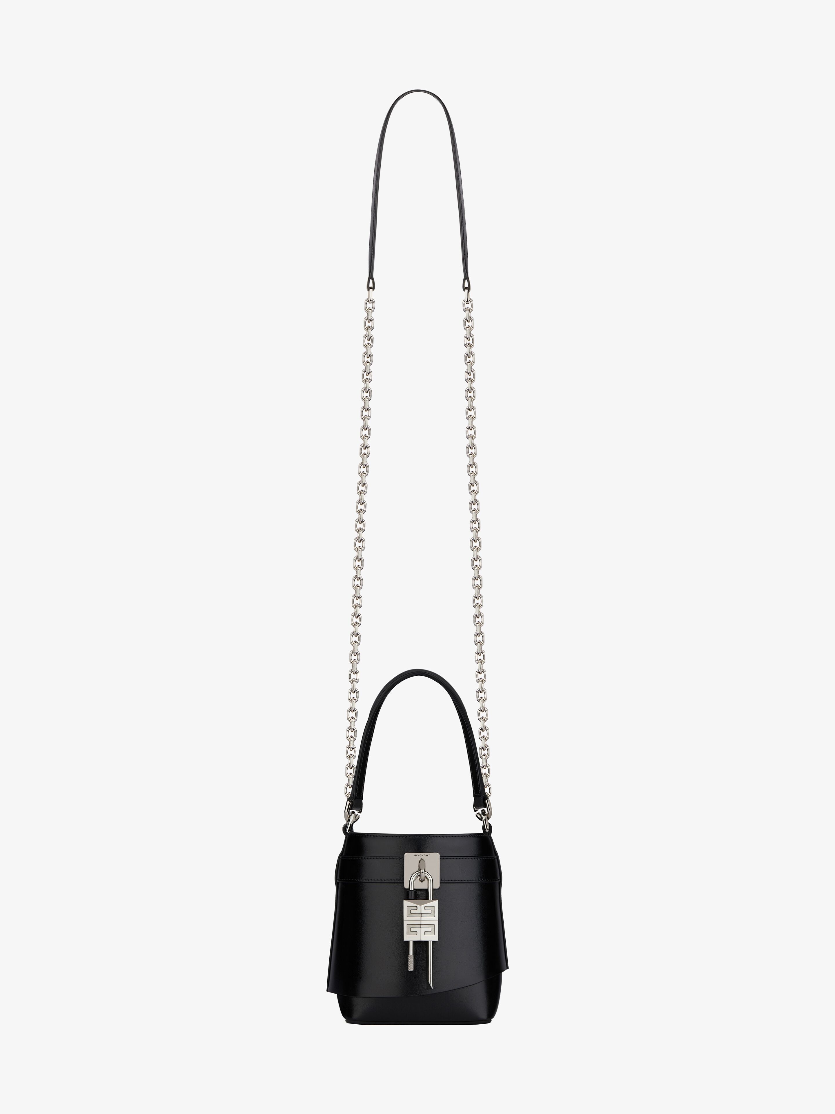 Micro Shark Lock bucket bag in Box leather in - black Micro Shark Lock bucket bag in Box leather in - black
