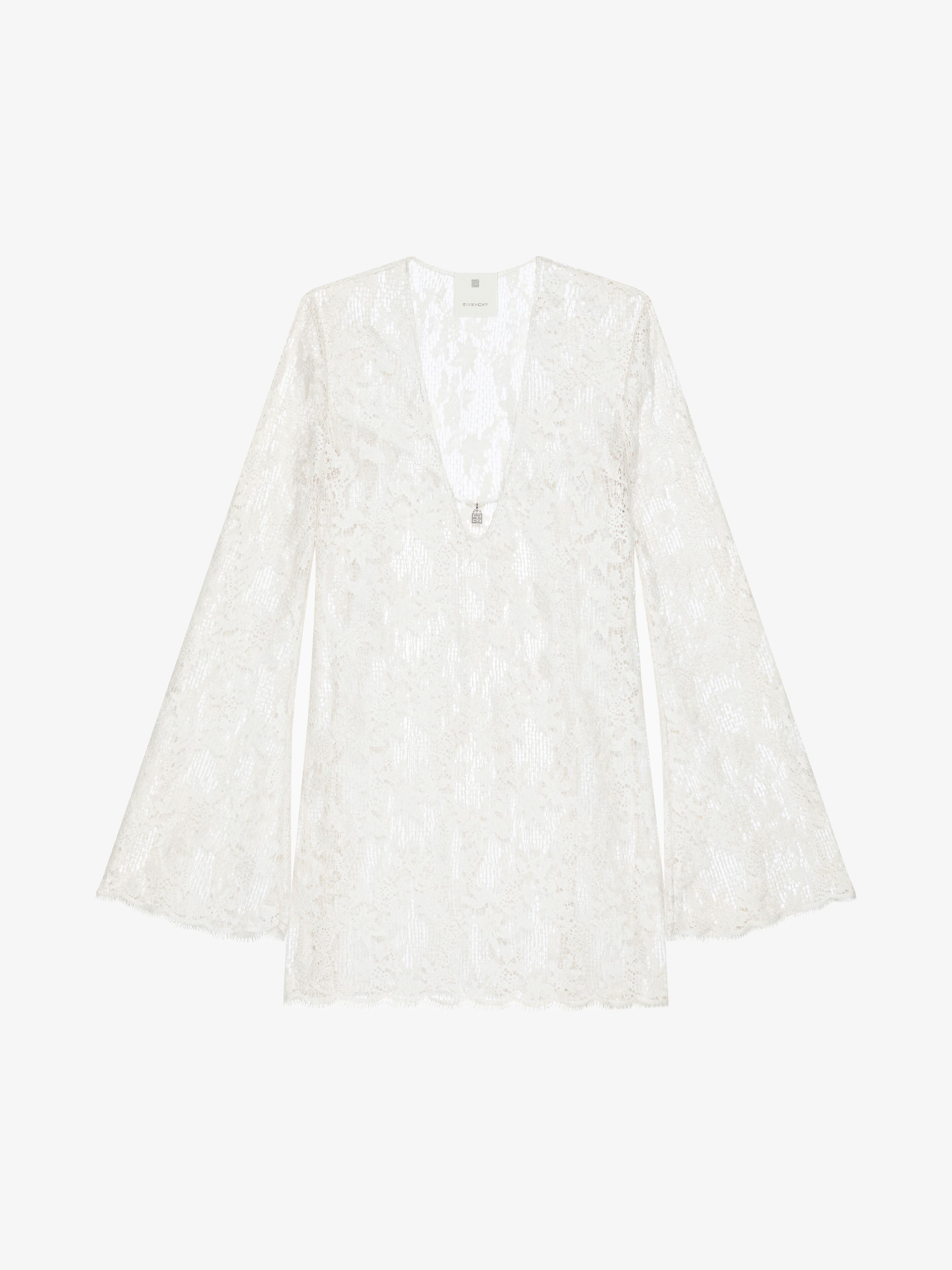 Shop Givenchy Dress In Lace With 4g Detail In Beige