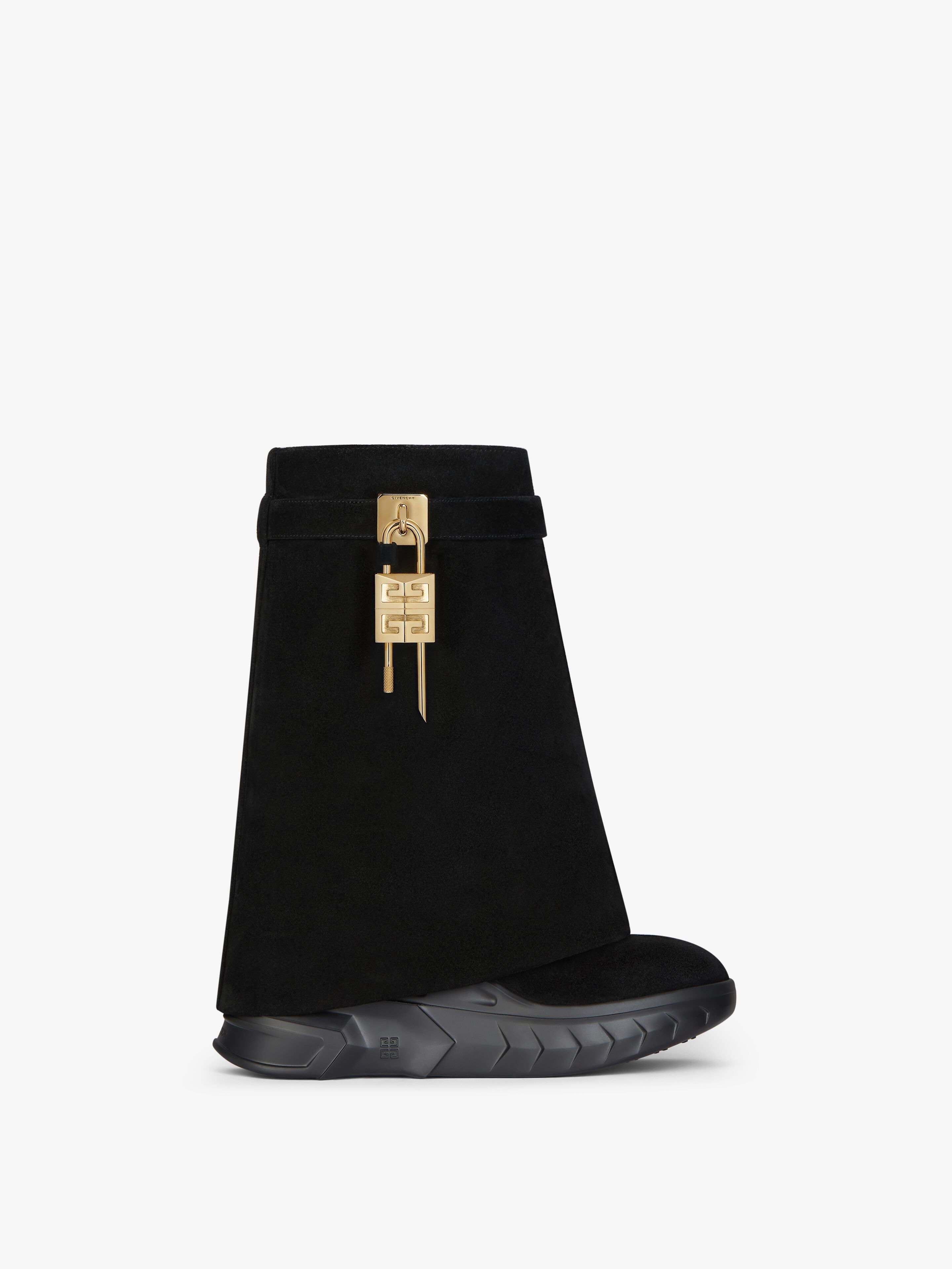 Shop Givenchy Shark Lock Biker Ankle Boots In Suede In Black