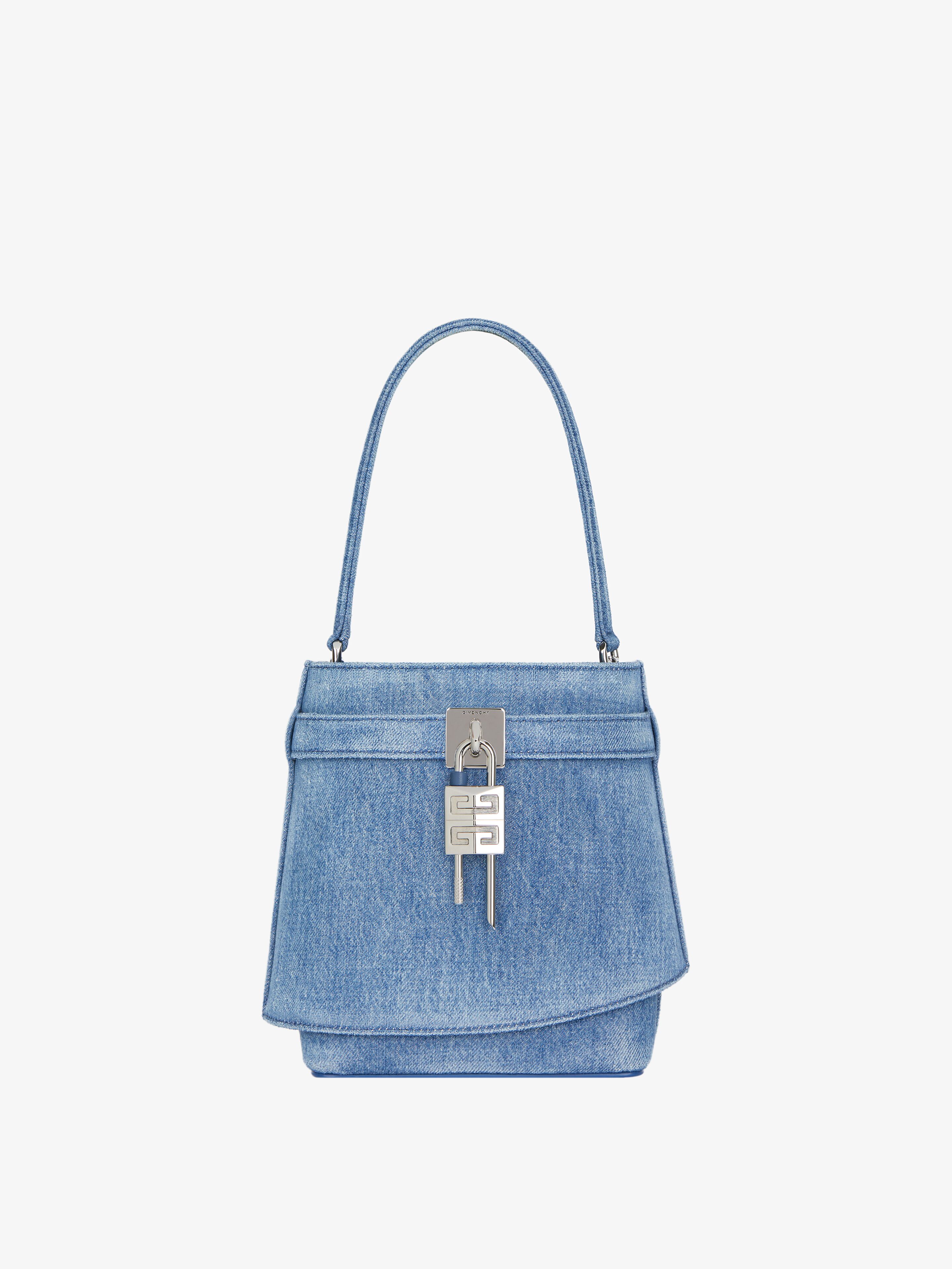 Givenchy Shark Lock Bucket Bag In Washed Denim In Brown