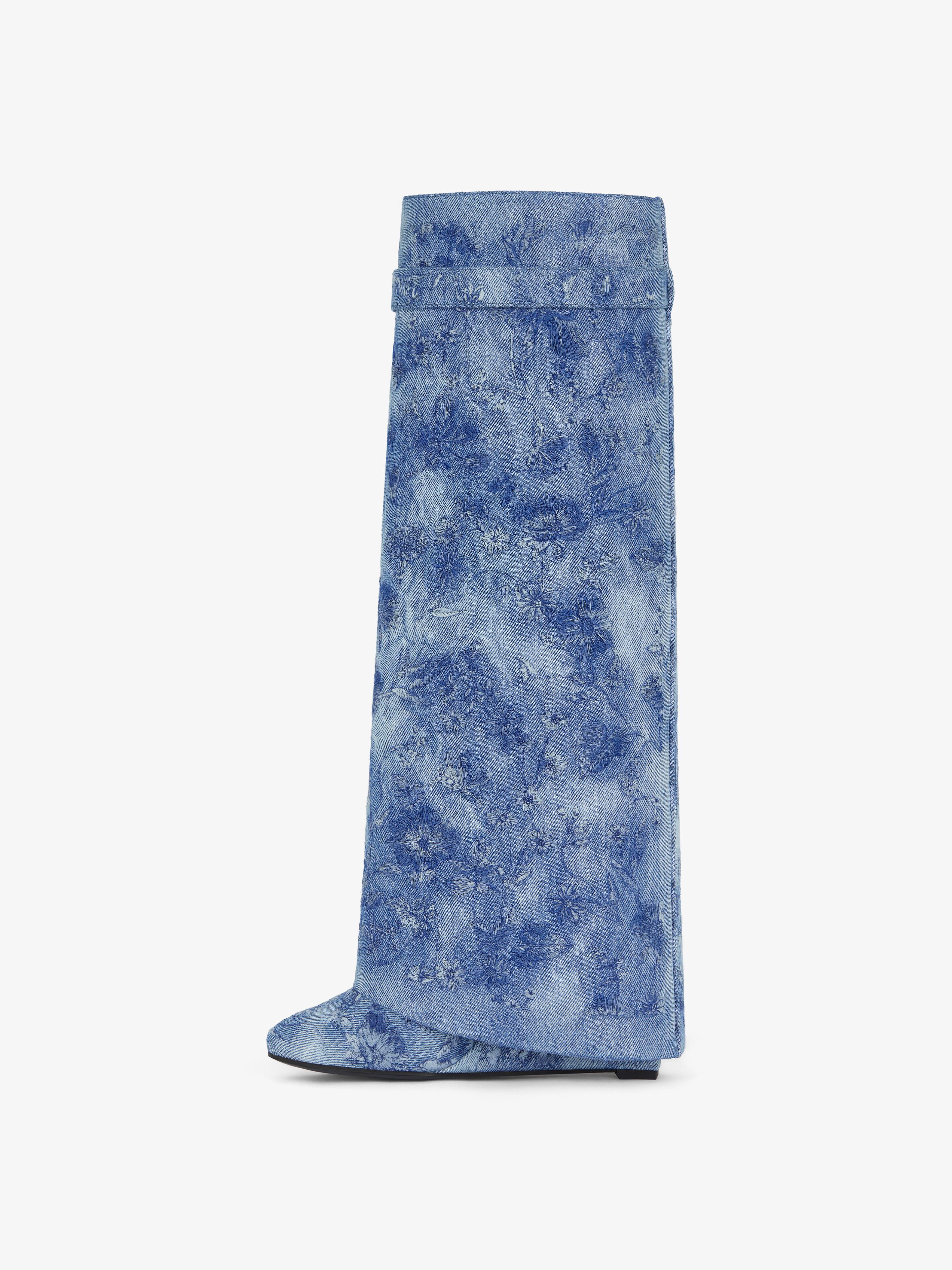 Shark Lock boots in denim with floral embroidery in - medium