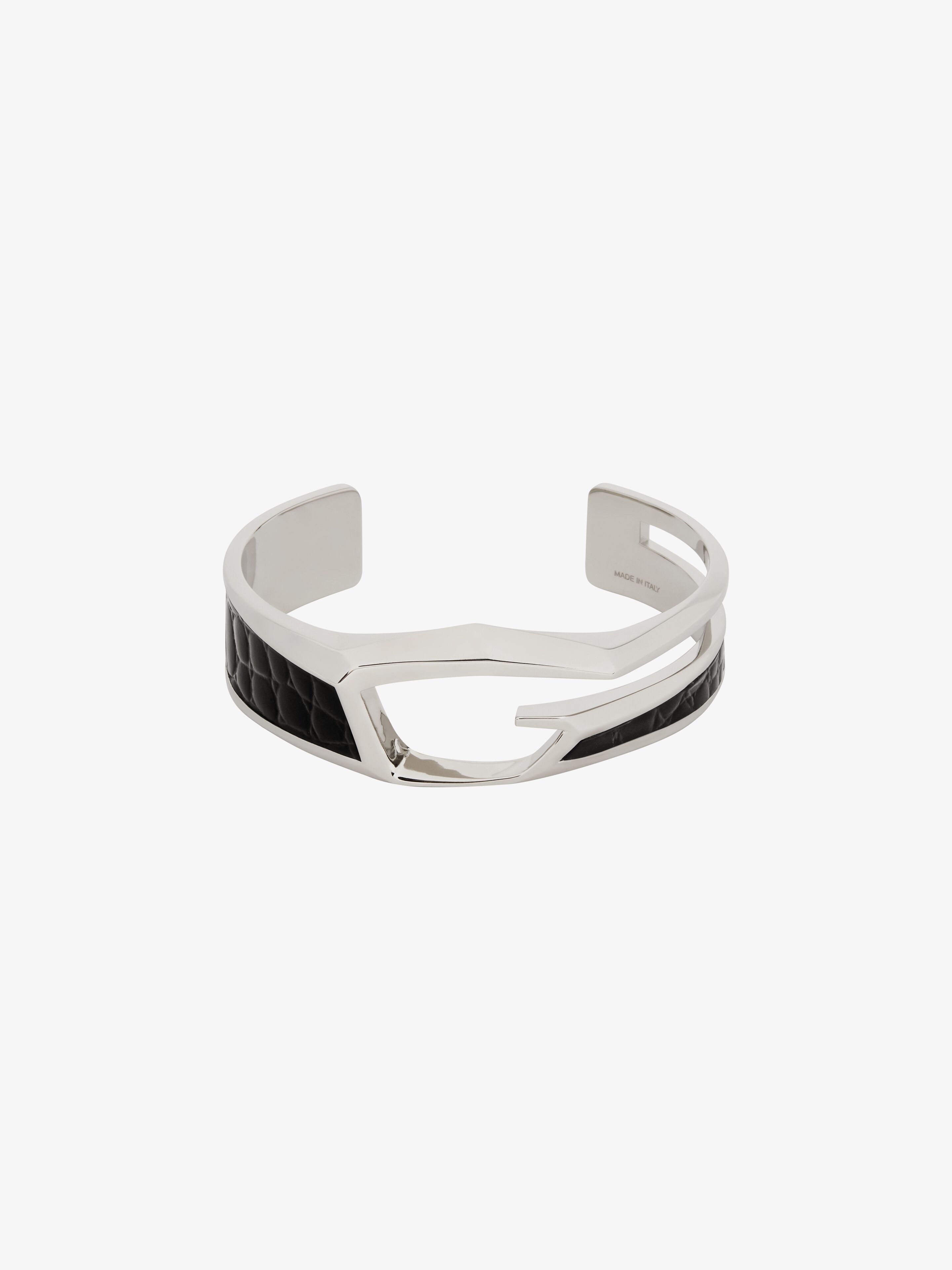Shop Givenchy Giv Cut Bracelet In Metal And Leather In Black/silvery
