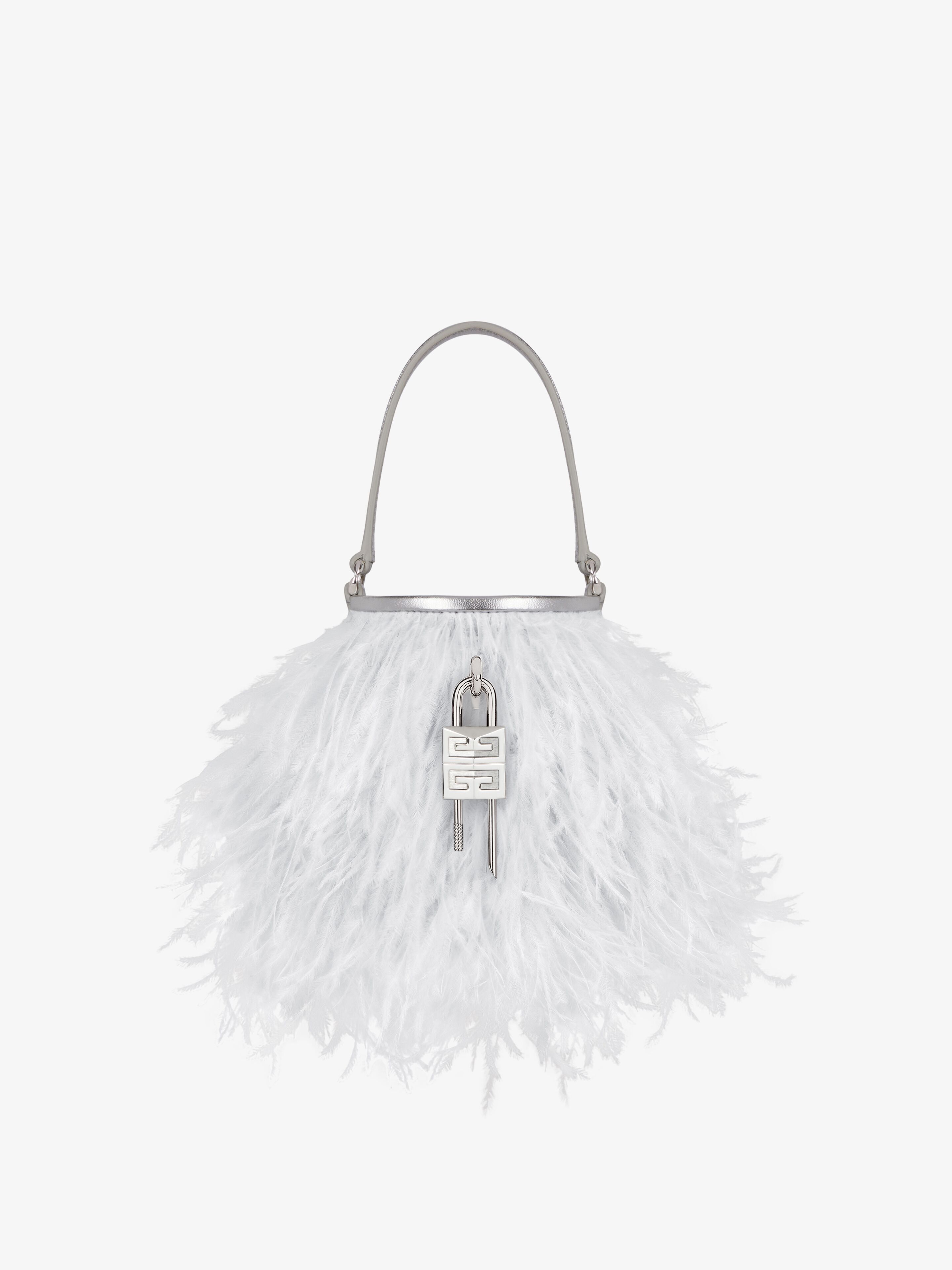 Shop Givenchy Sac Seau Shark Lock Micro En Satin Avec Plumes In Multicolor