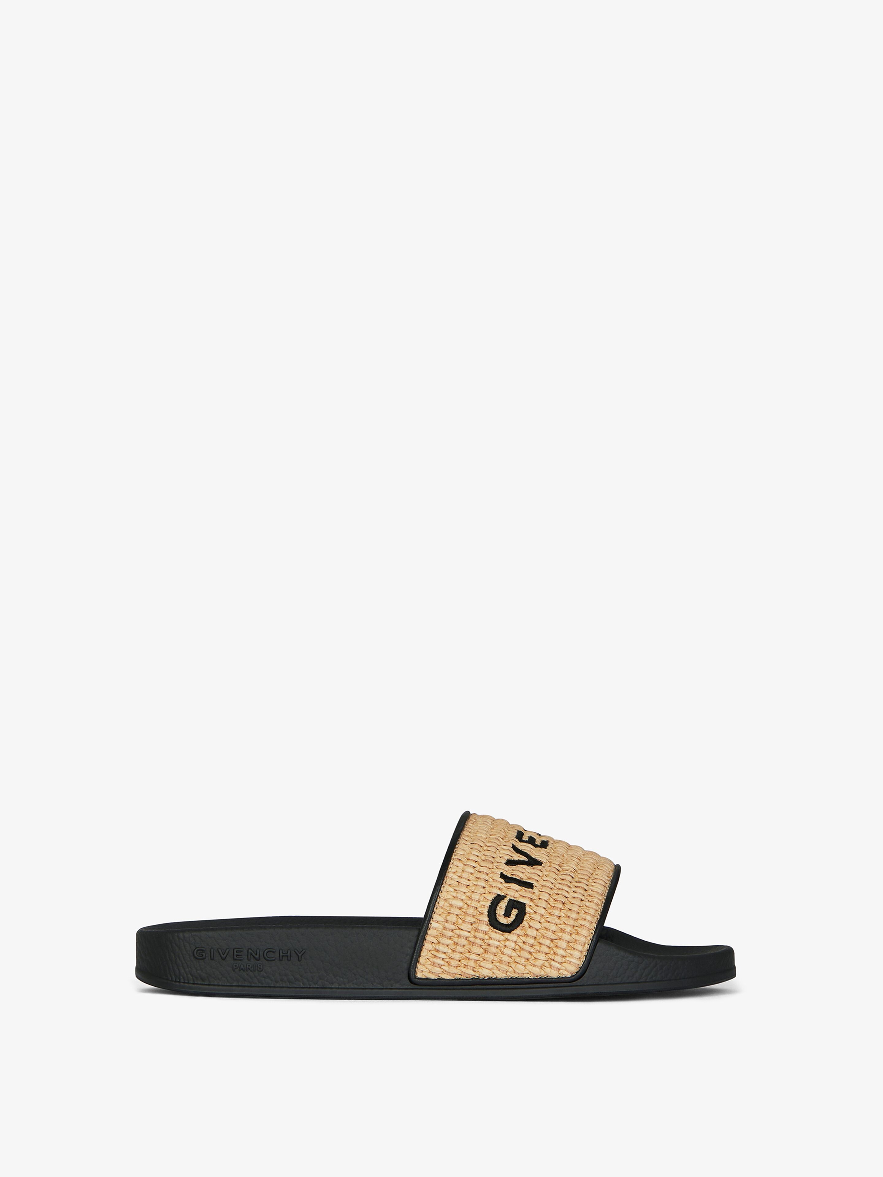 Shop Givenchy Slide Flat Sandals In Raffia In Black/natural