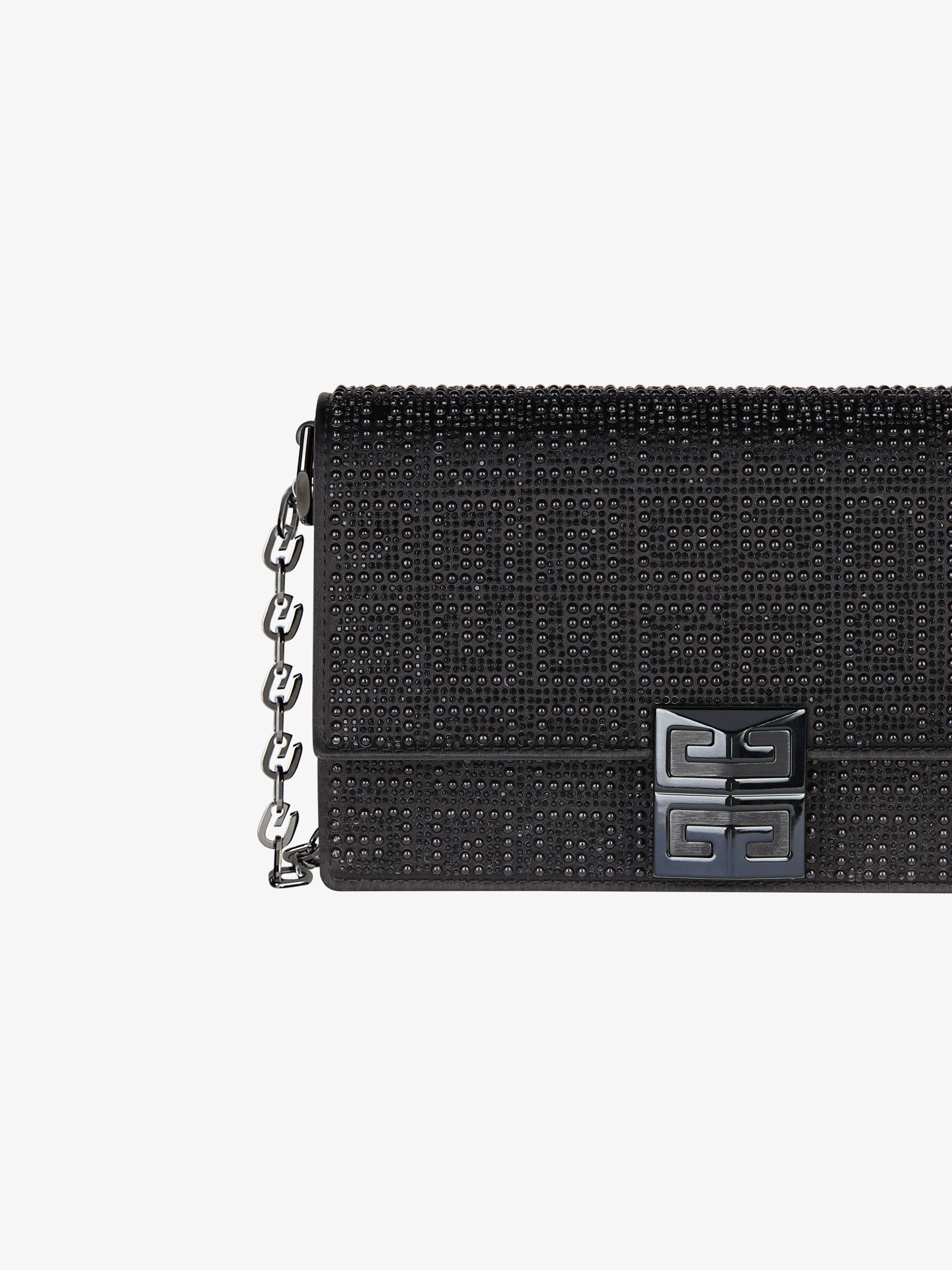 Small 4G bag in satin with 4G studs, strass and chain - black