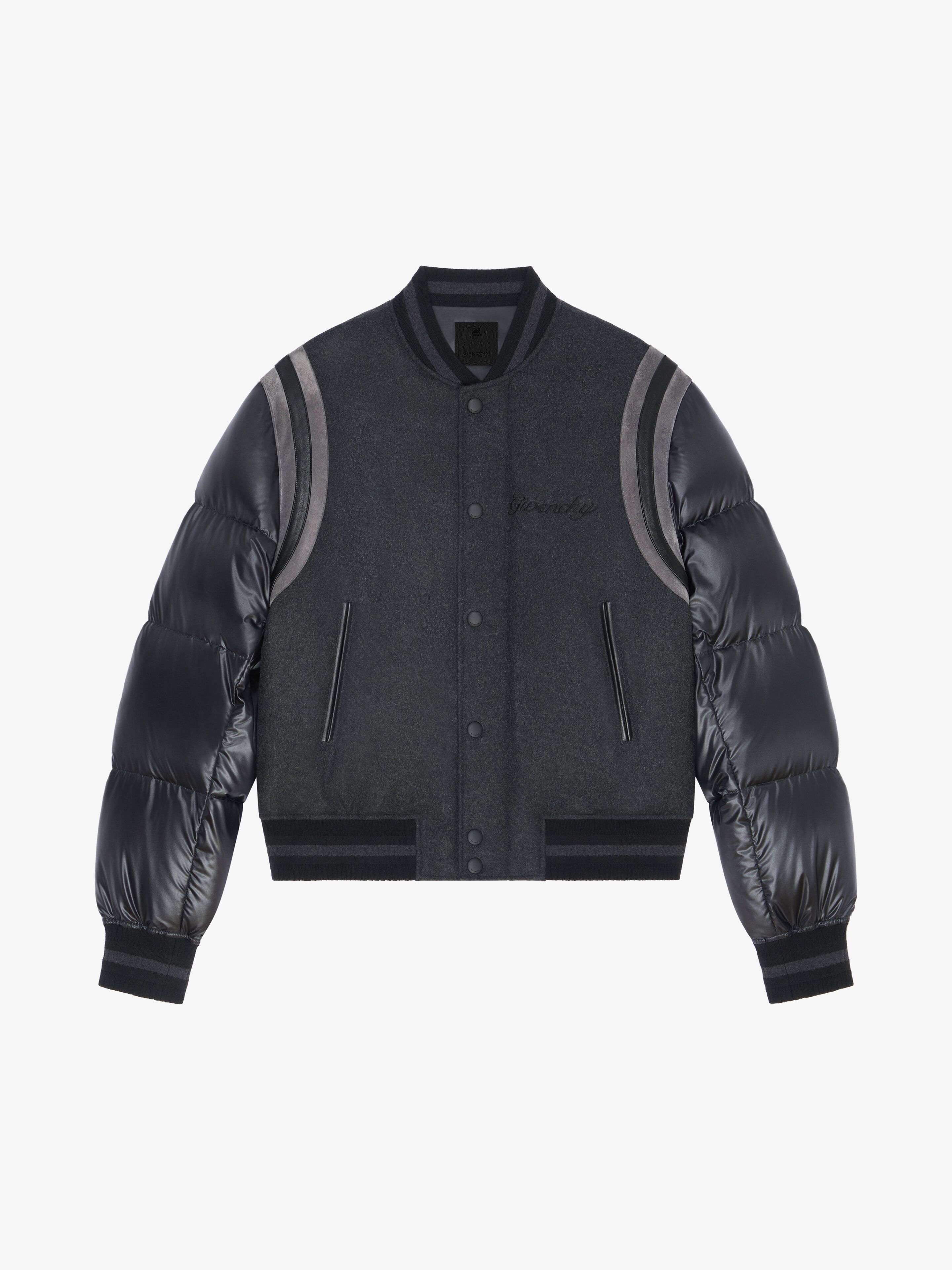 Shop Givenchy Varsity Jacket In Wool With Puffer Sleeves And Back In Black/grey