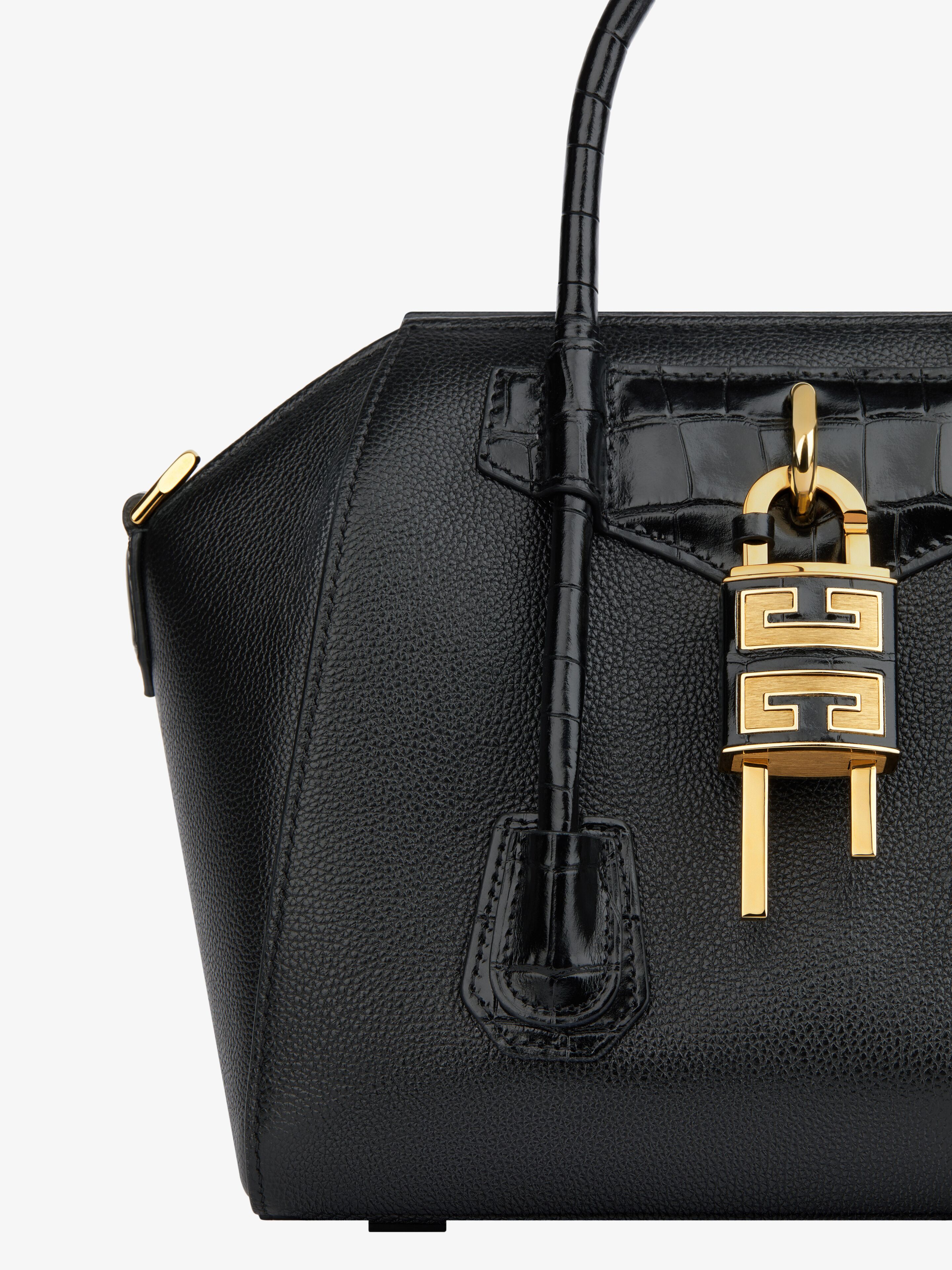 Mini Antigona Lock bag in grained leather - black