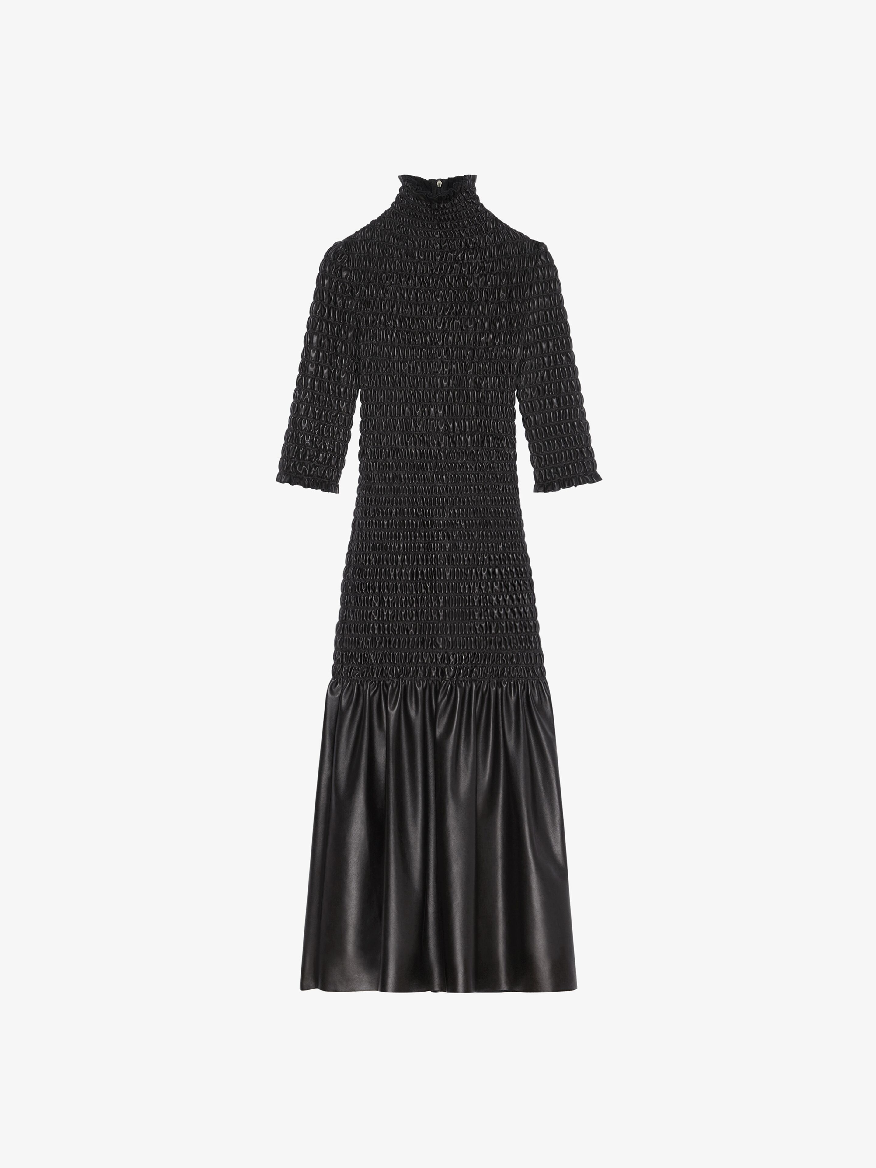 Givenchy Smocked Dress In Leather In Black