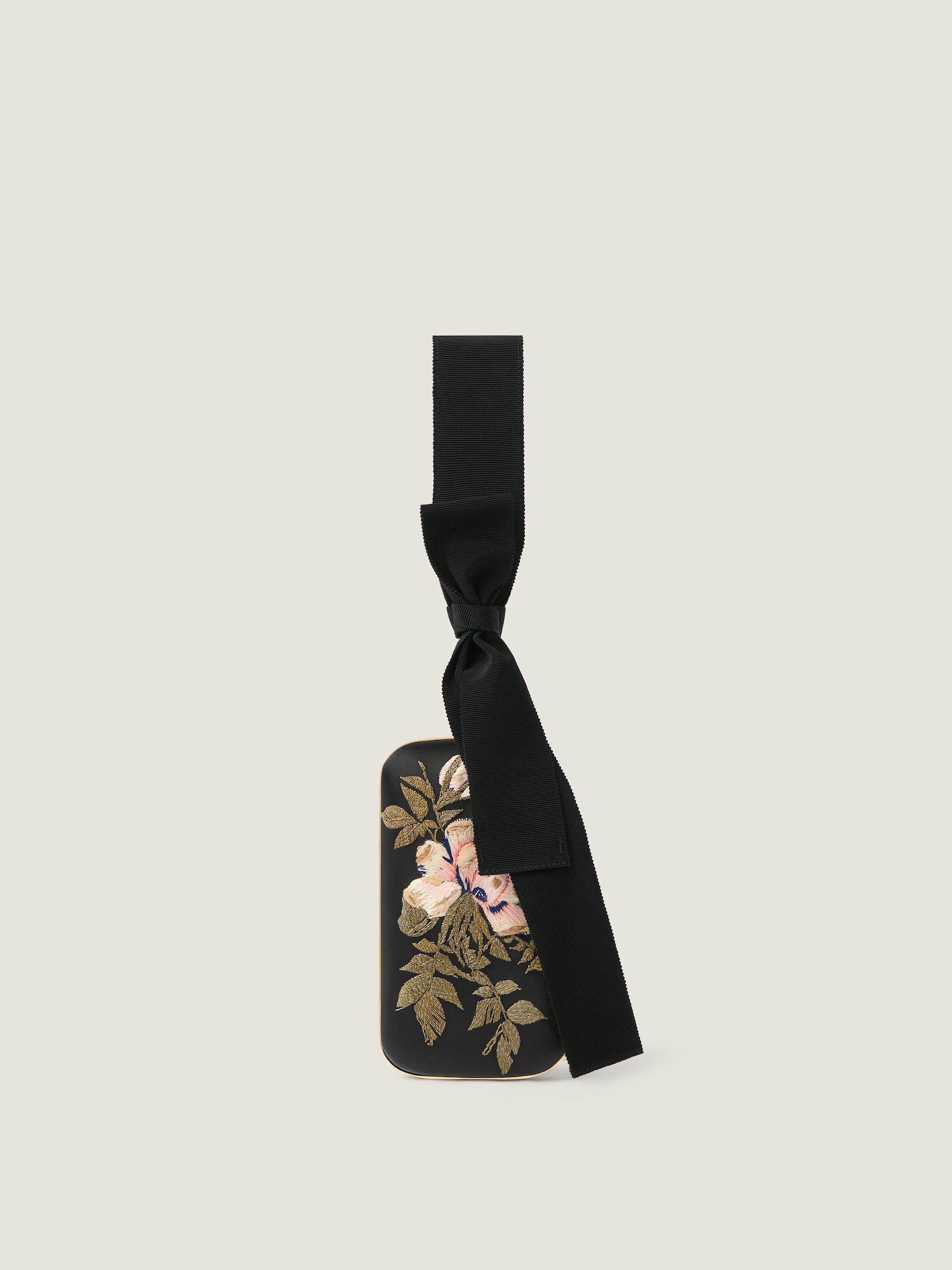 Evening clutch with floral embroideries and bow