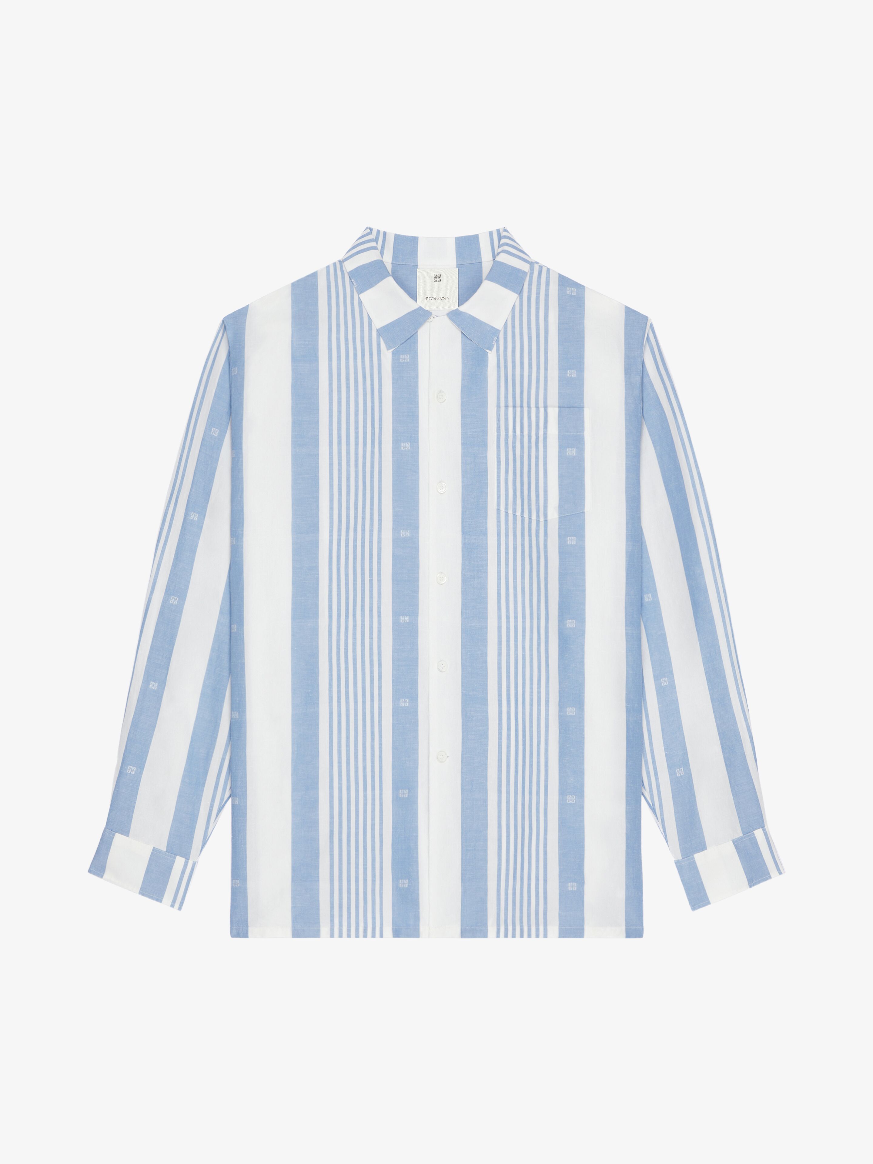 Givenchy Shirt In Linen With 4g Stripes In Blue
